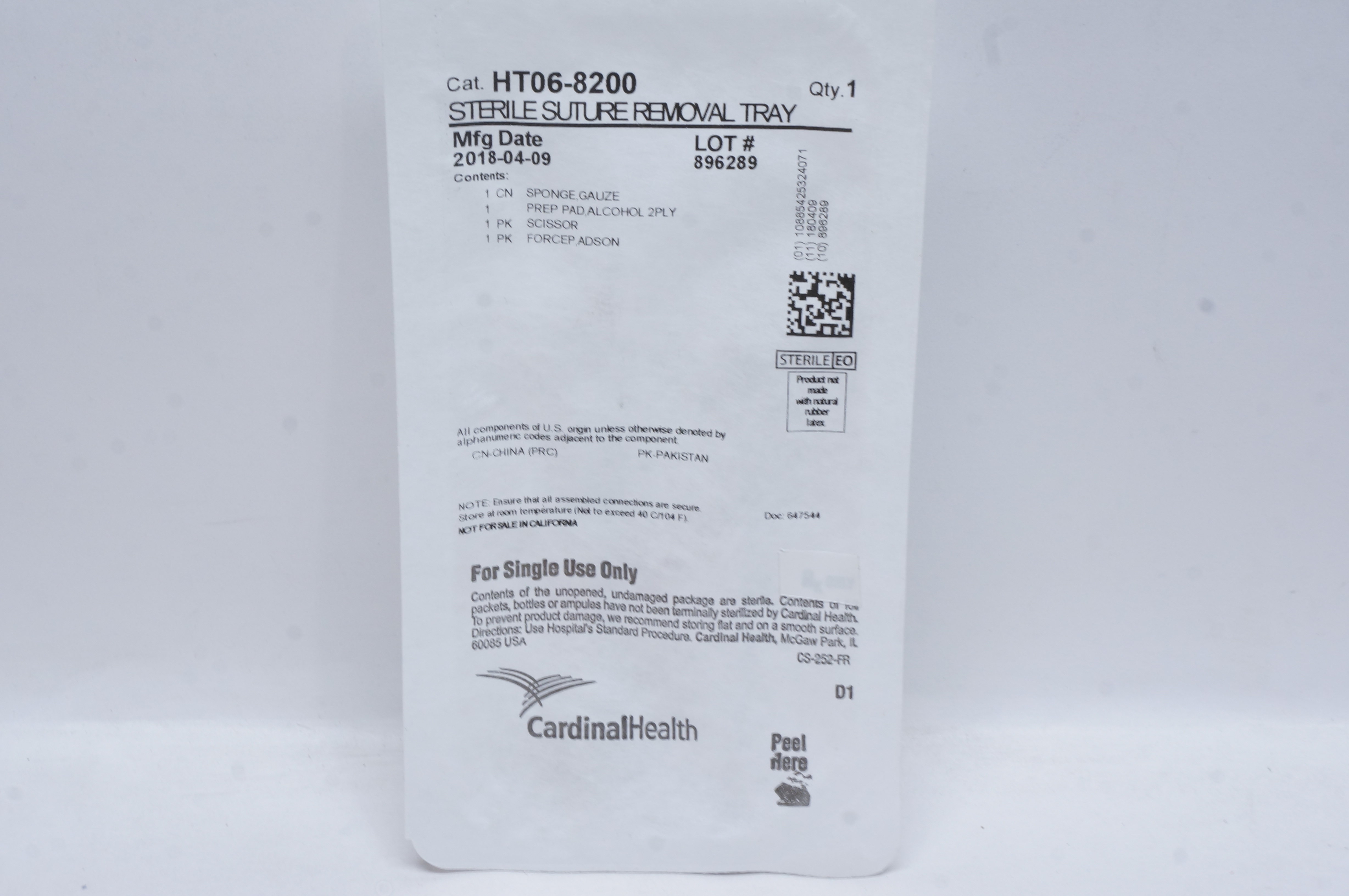 Cardinal Health HT06-8200 Sterile Stre Removal Tray