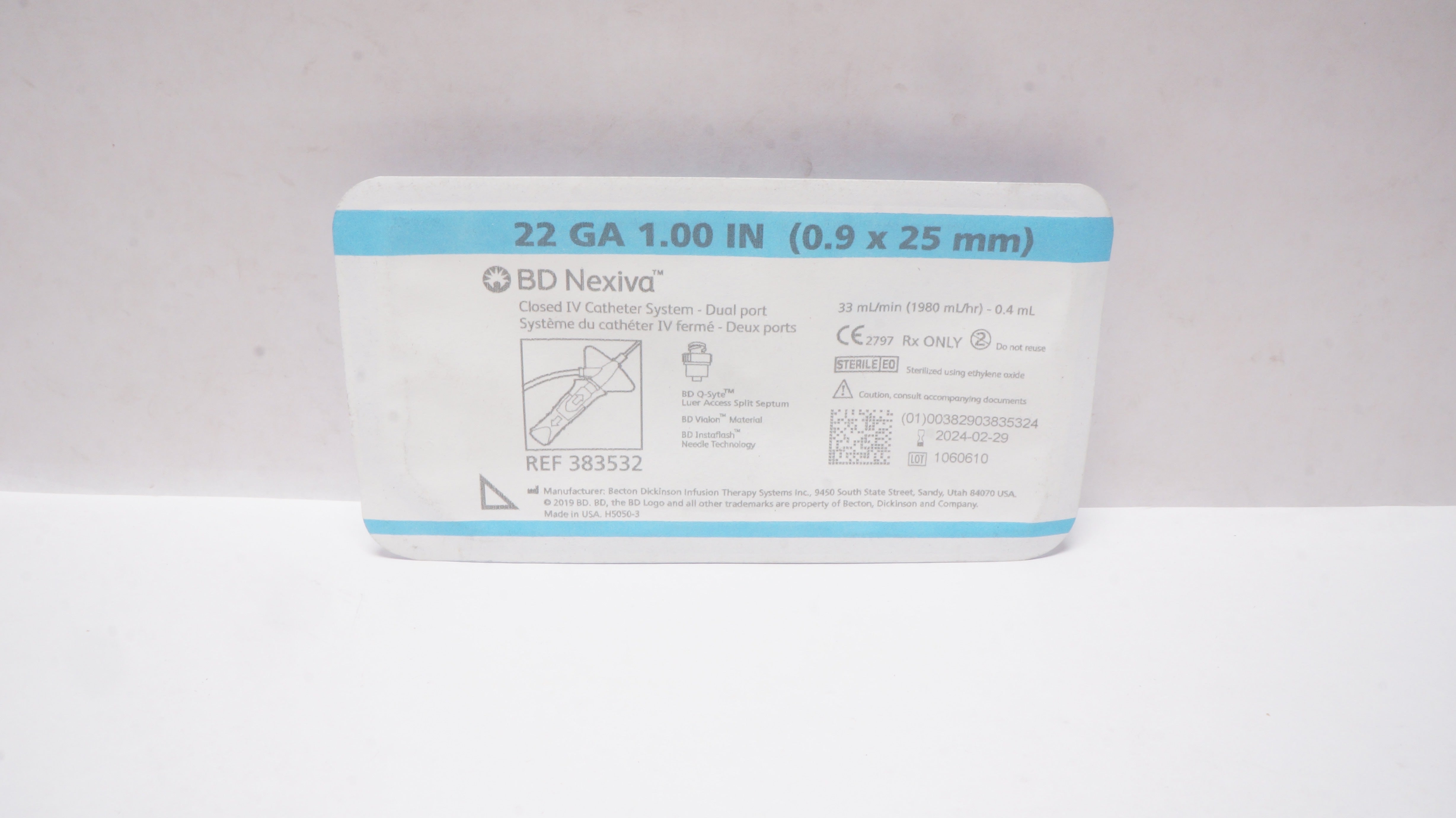 BD 383532 Nexiva Closed IV Cath. System 22Ga x 1inch