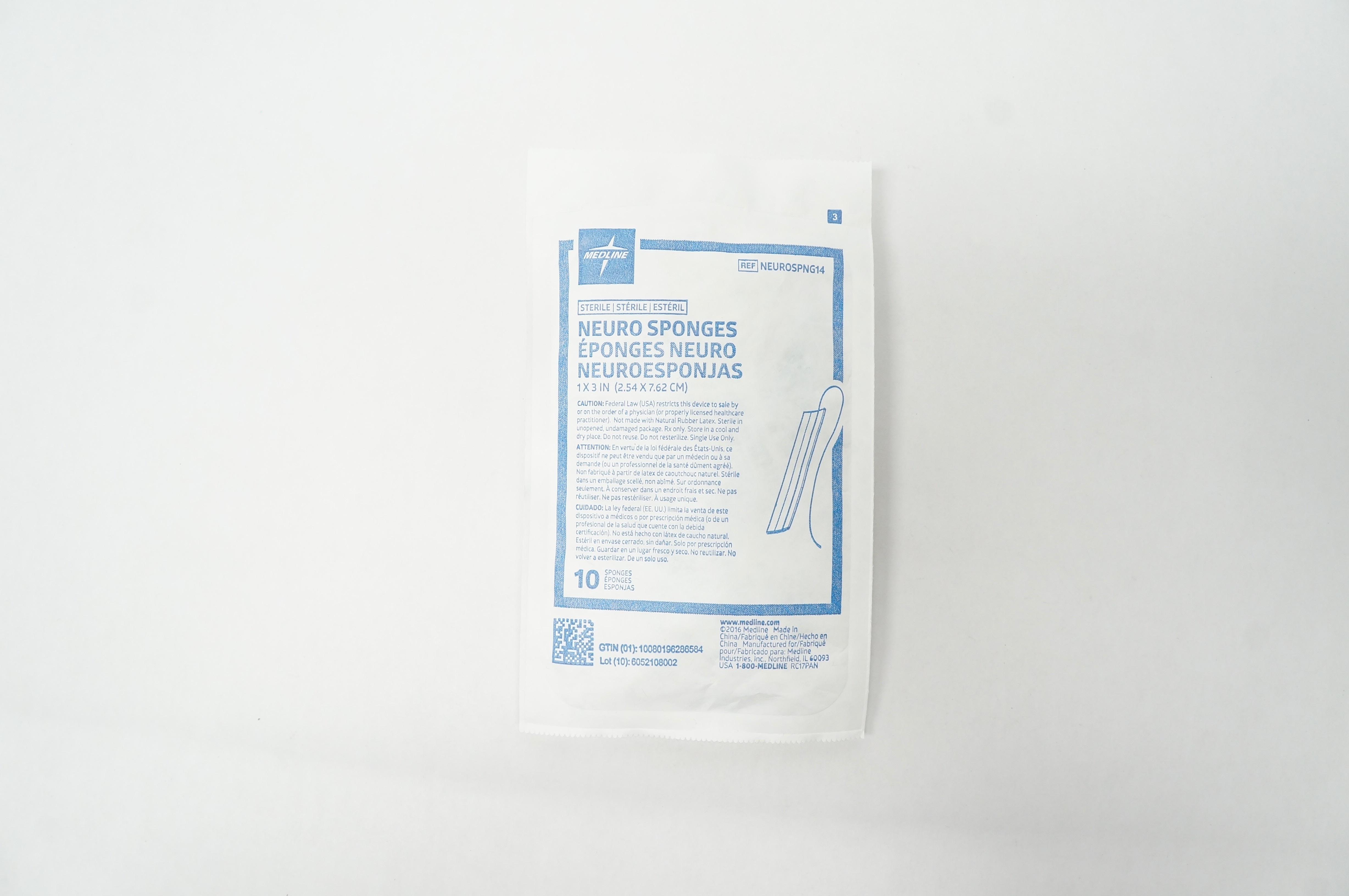 Medline NEUROSPNG13 Neuro Sponges 1inch x 1inch - Pack of 10