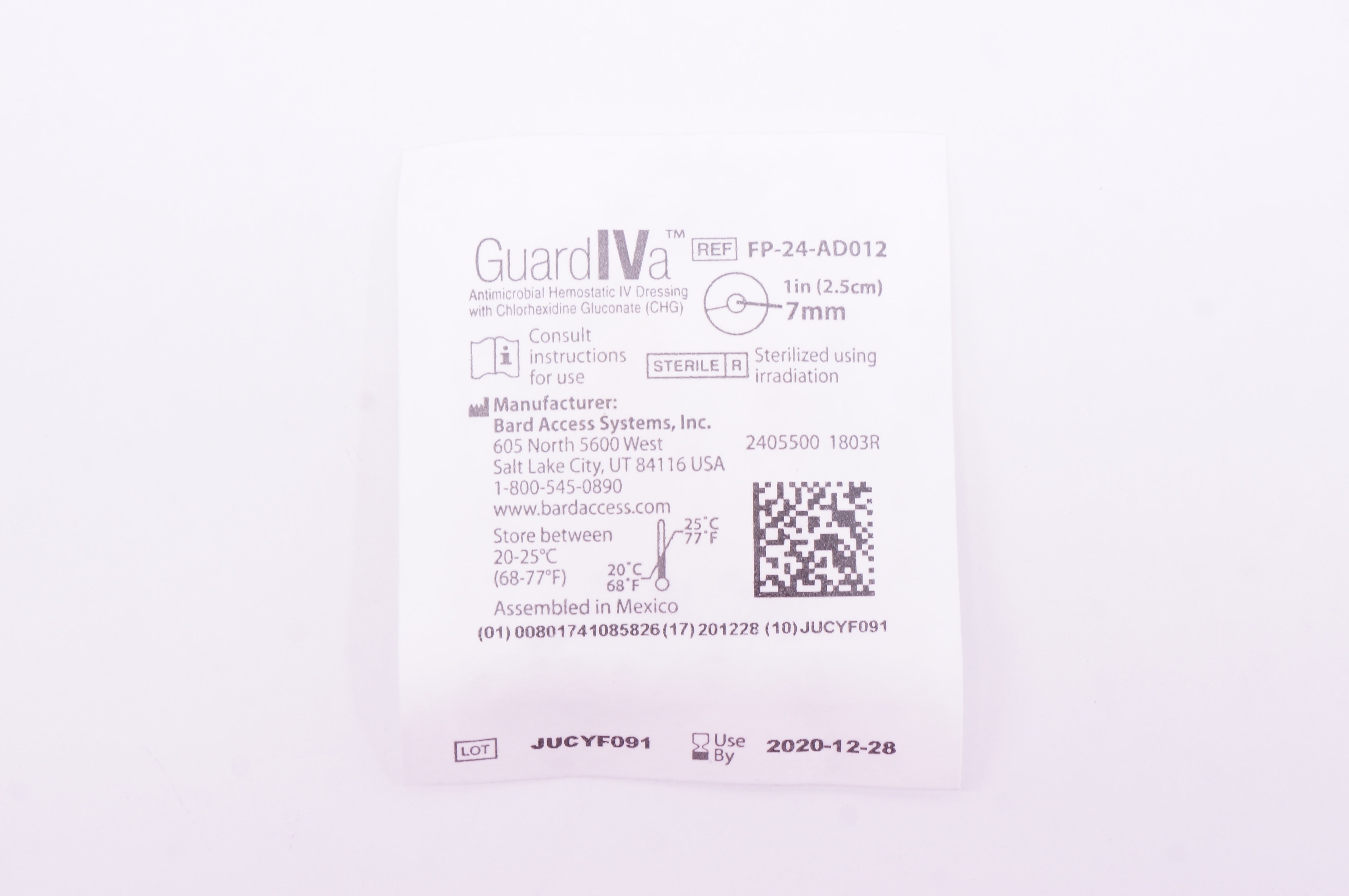 Bard FP-24-AD012 Guard IVa Antimicrobial Hemostatic IV Dressing 1inch x 7mm (x)