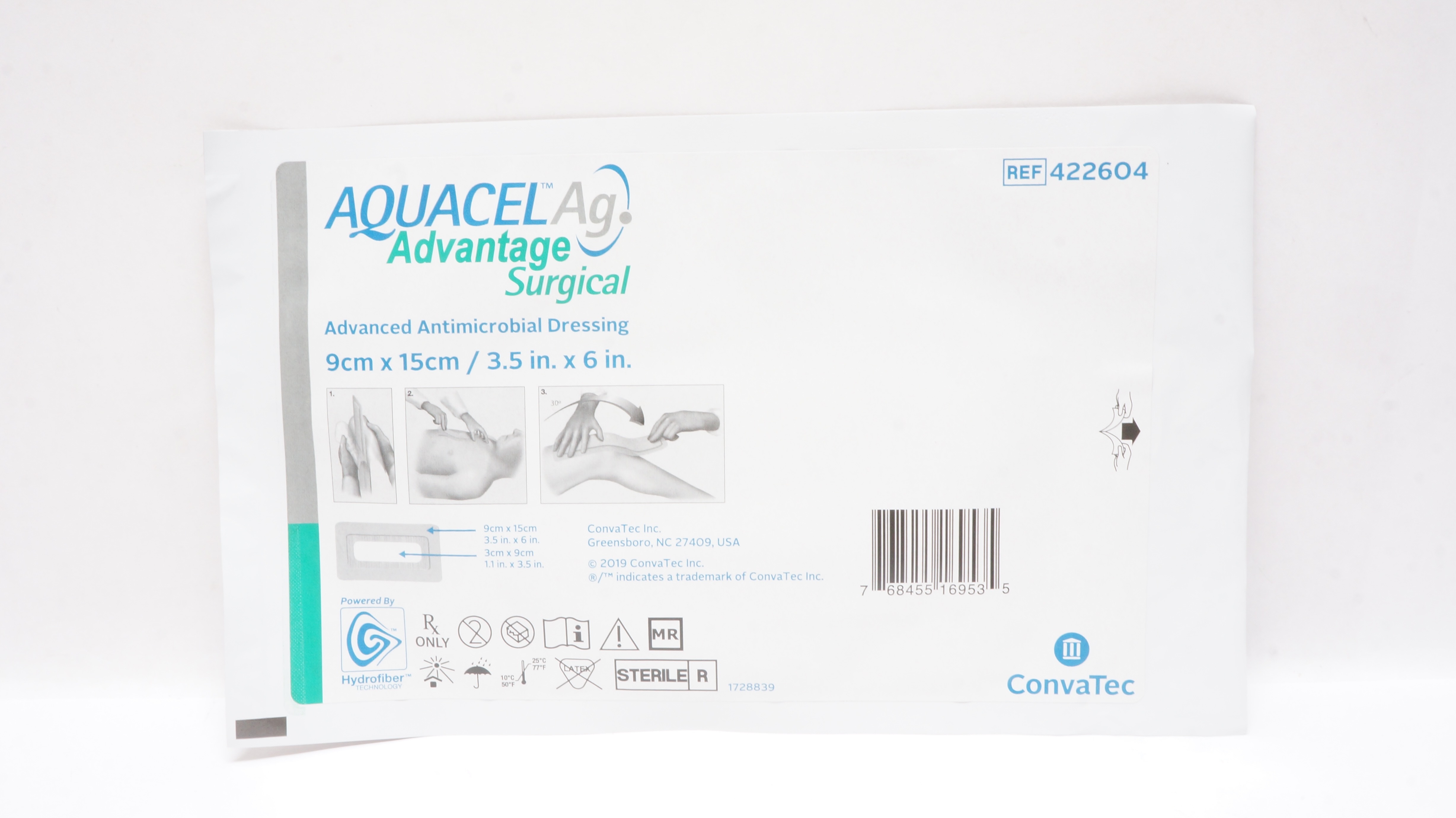 ConvaTec 422604 Aquacel Ag Advanced Antimicrobial Dressing 3.5inch x 6inch