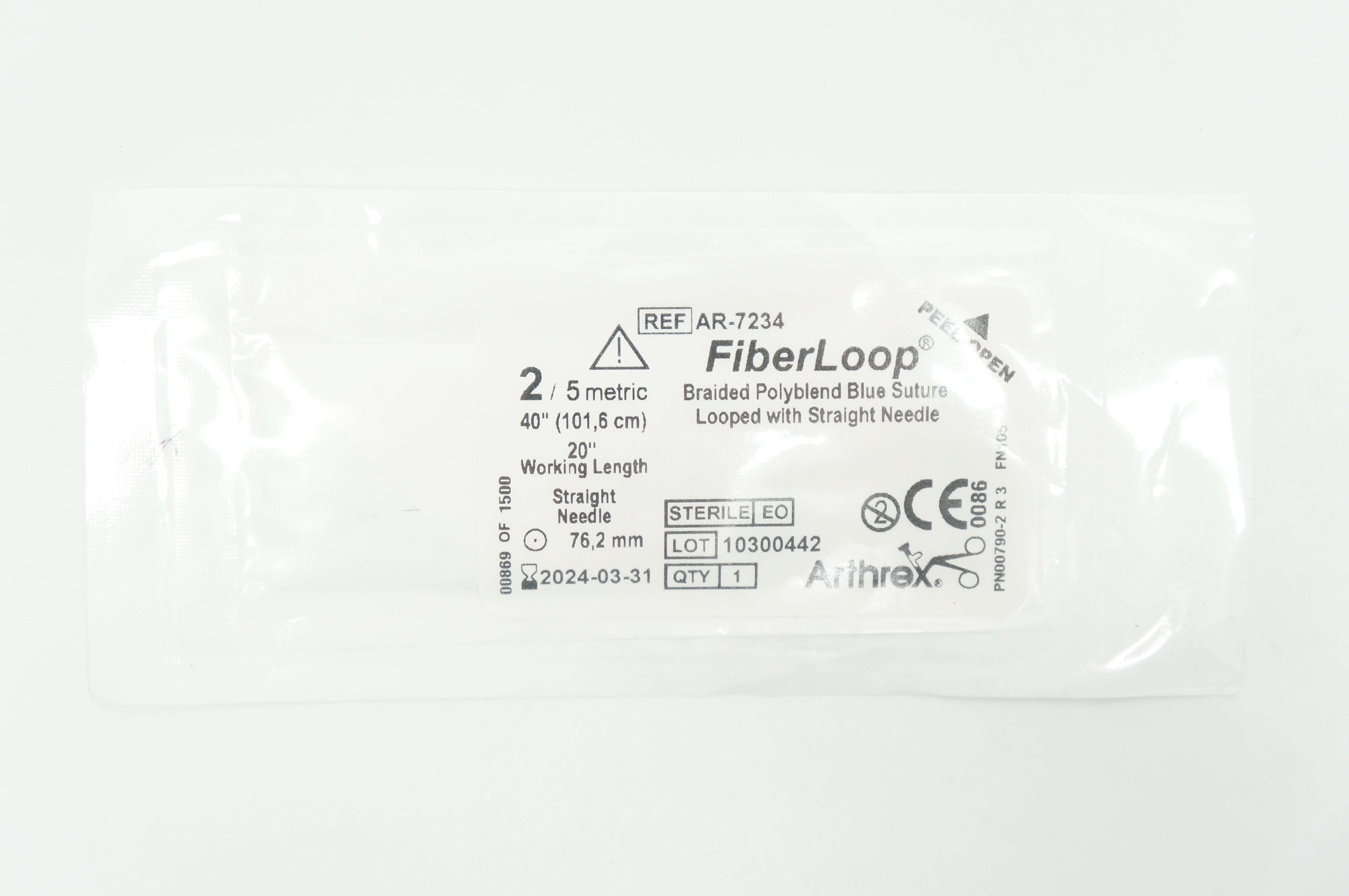 Arthrex AR-7234 Braided Polyblend Blue Stre. Looped with Straight Ndle. 2 20inch