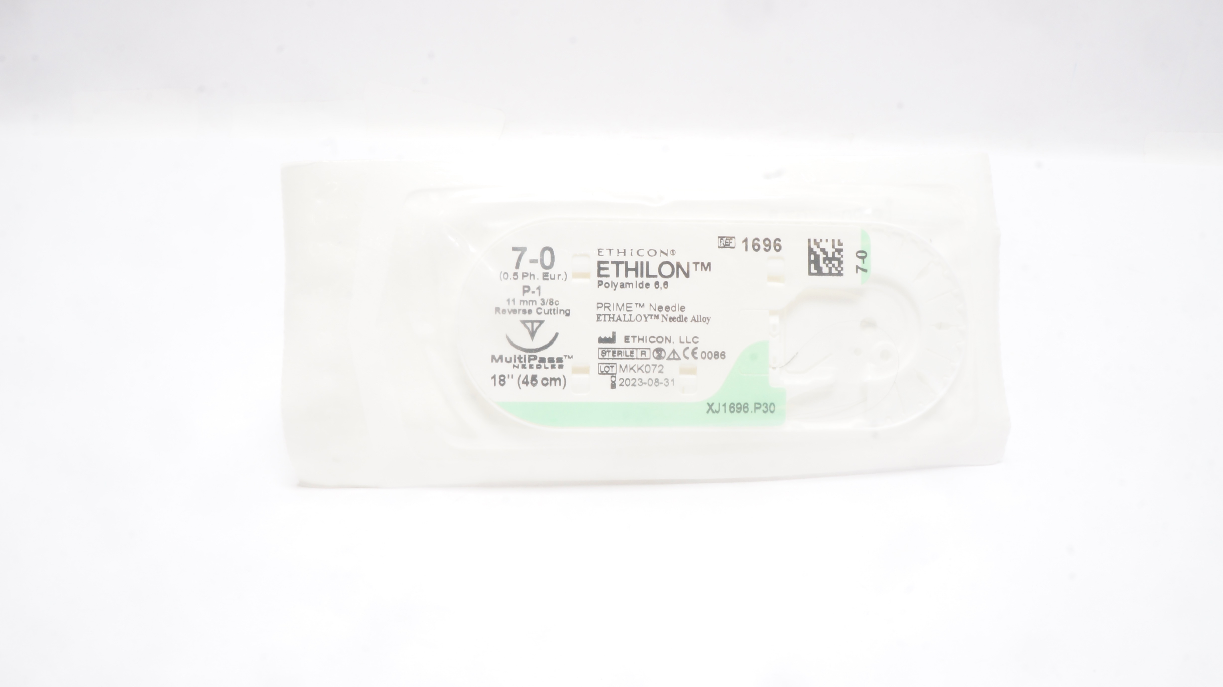 Ethicon 1696 7-0 ETHILON Nylon Stre P-1 11mm 3/8c Reverse Cutting, 18inch