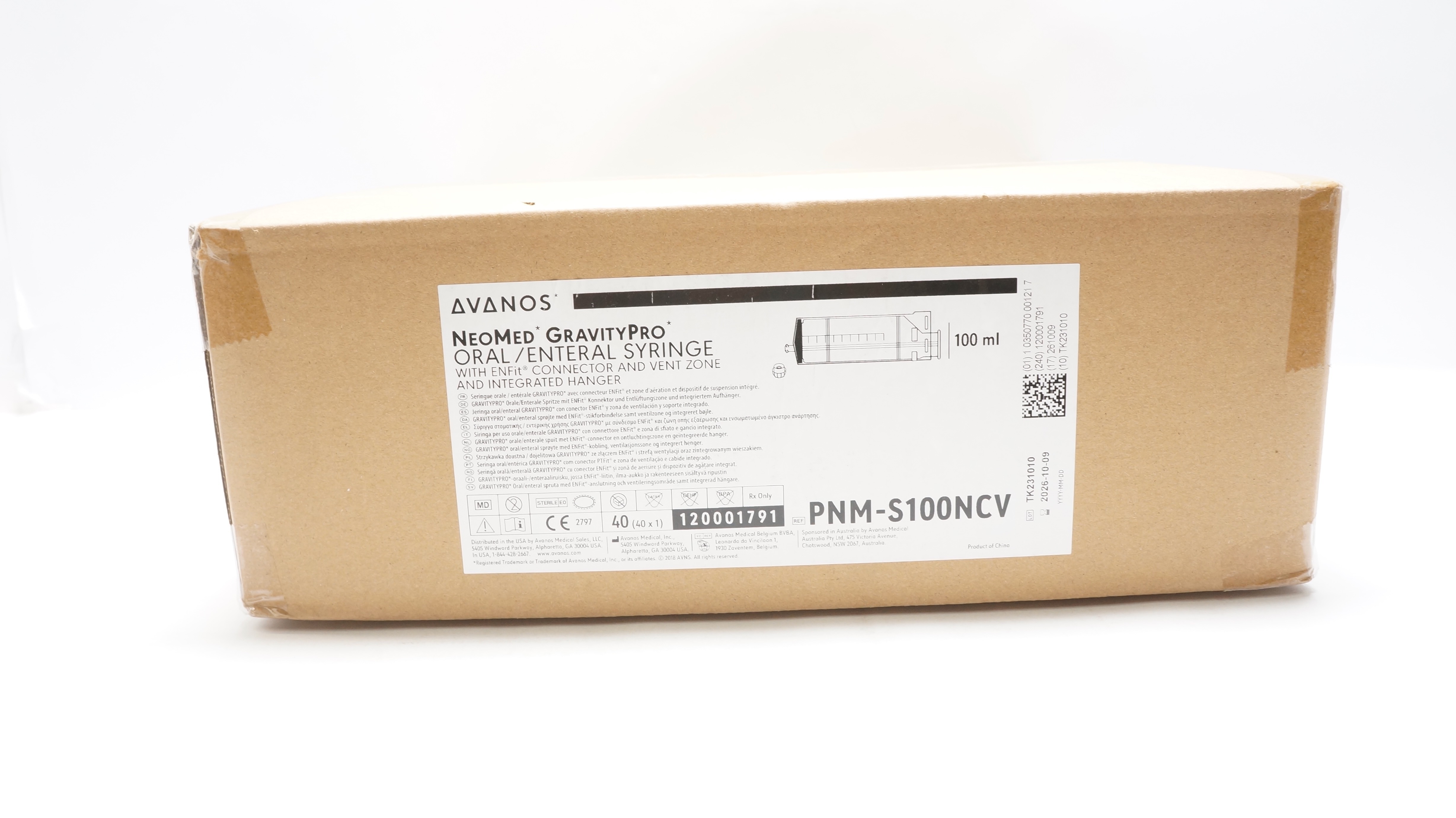 Avanos PNM-S100NCV Neo-Med GravityPro Oral/Enteral Syringe 100ml - Box of 40