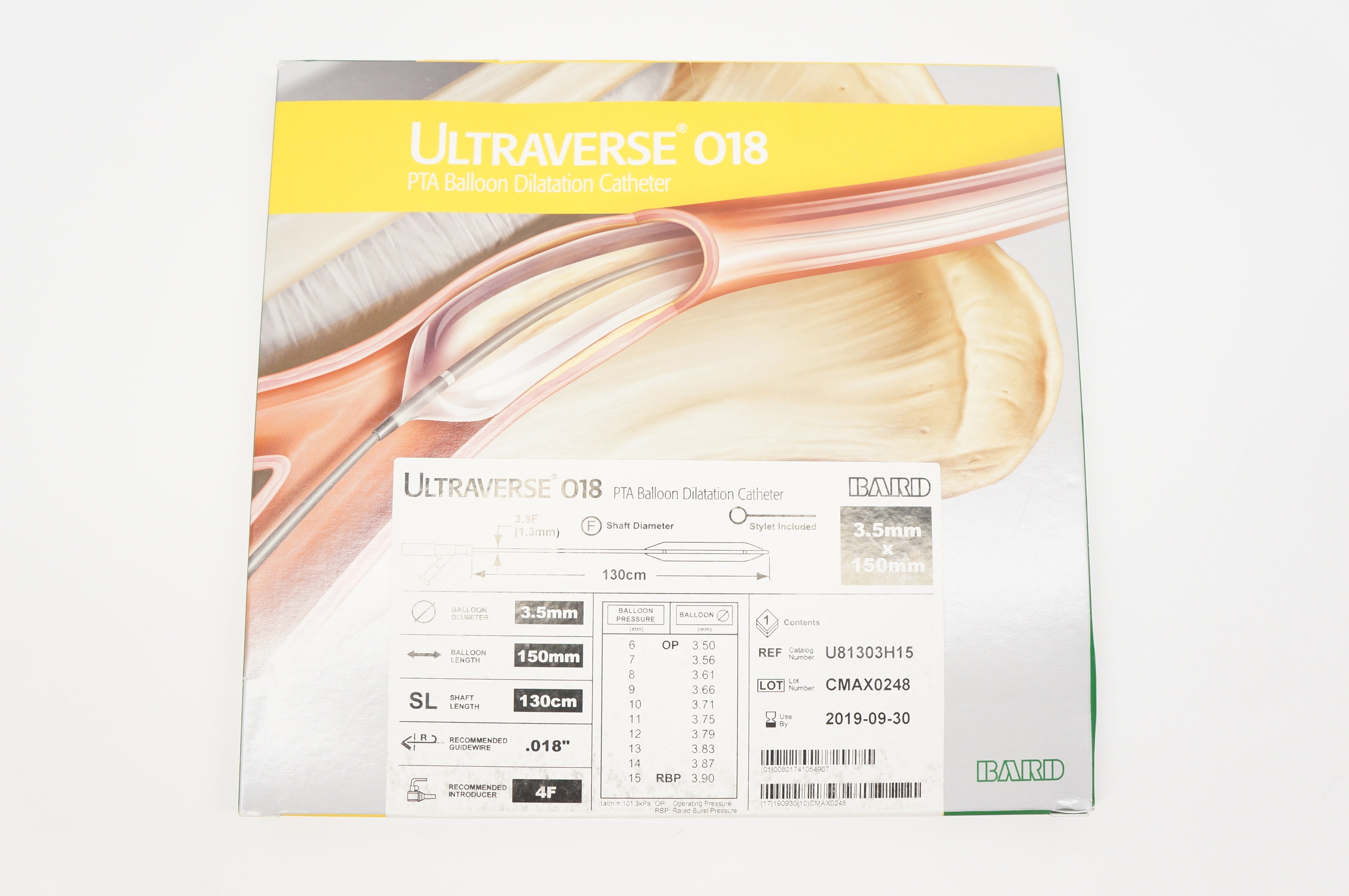 BARD U81303H15 Ultraverse 018 PTA Balloon Dilatation Cath. 3.5mm x 150mm (x)