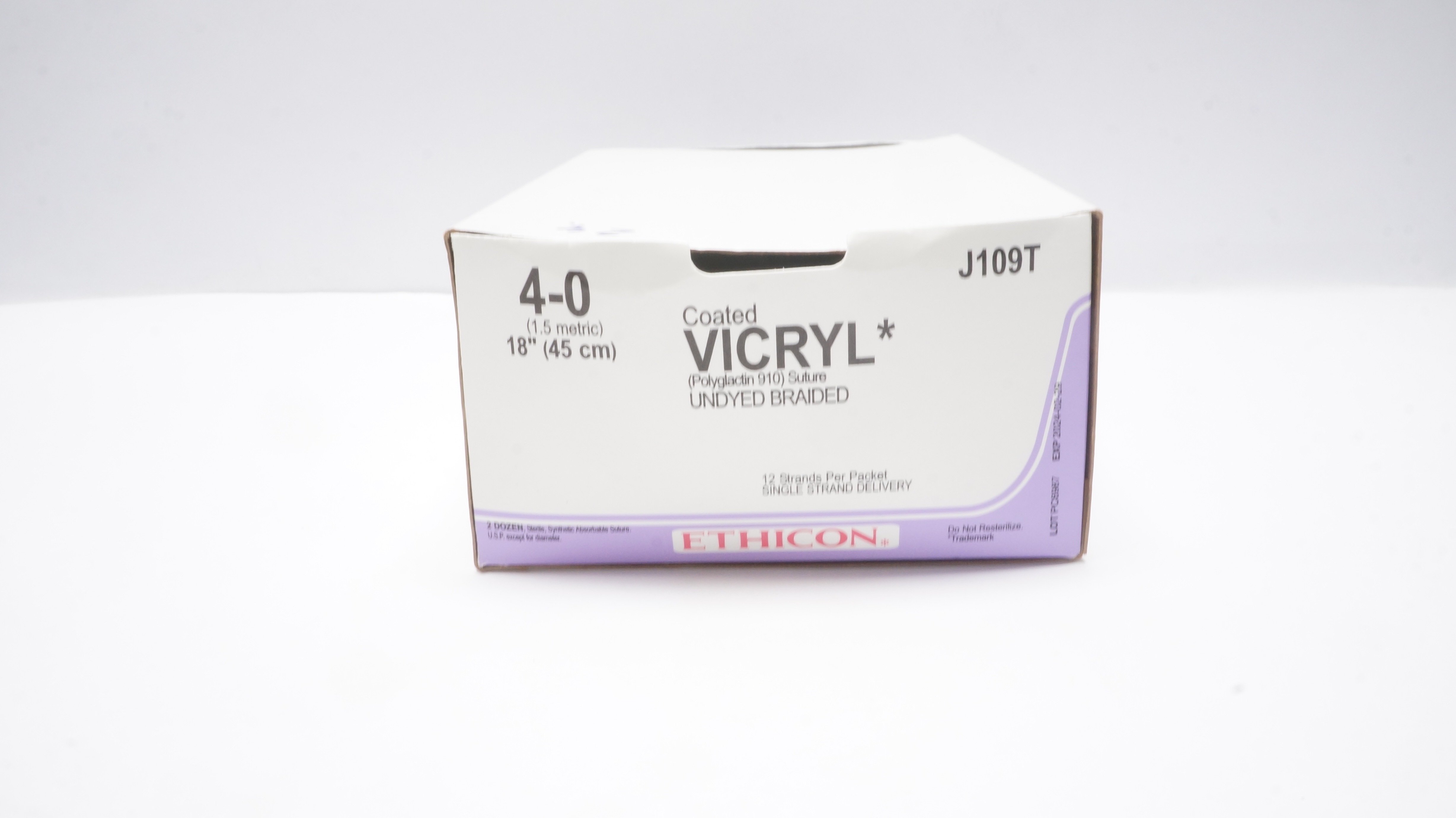 Ethicon J109T 4-0 Coated Vicryl Undyed Braided 18Inch Stre. (x) - Box of 24