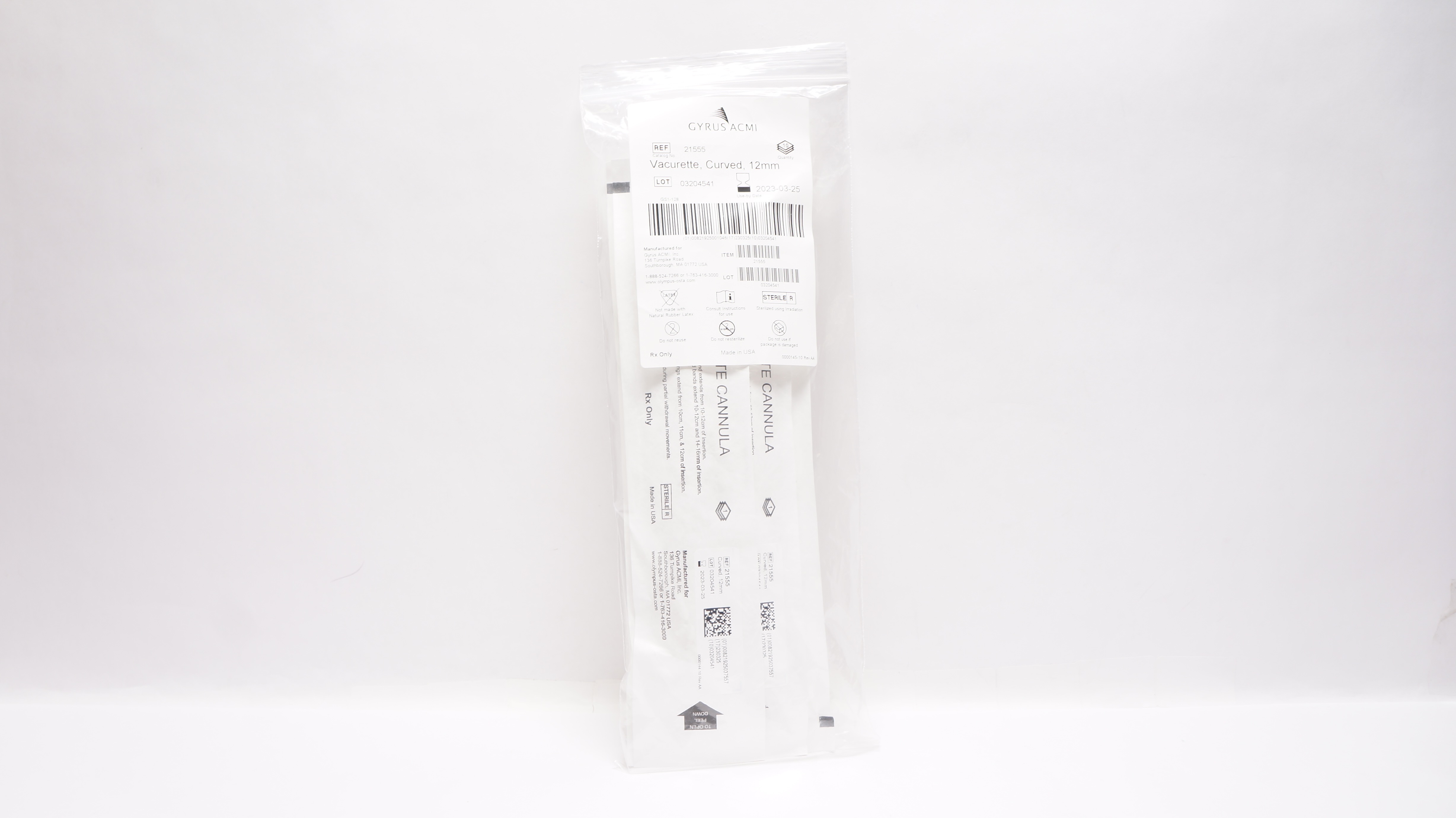 Gyrus ACMI 21555 Vacurette Cannula Rigid Curved 12 mm (x) - Box of 10