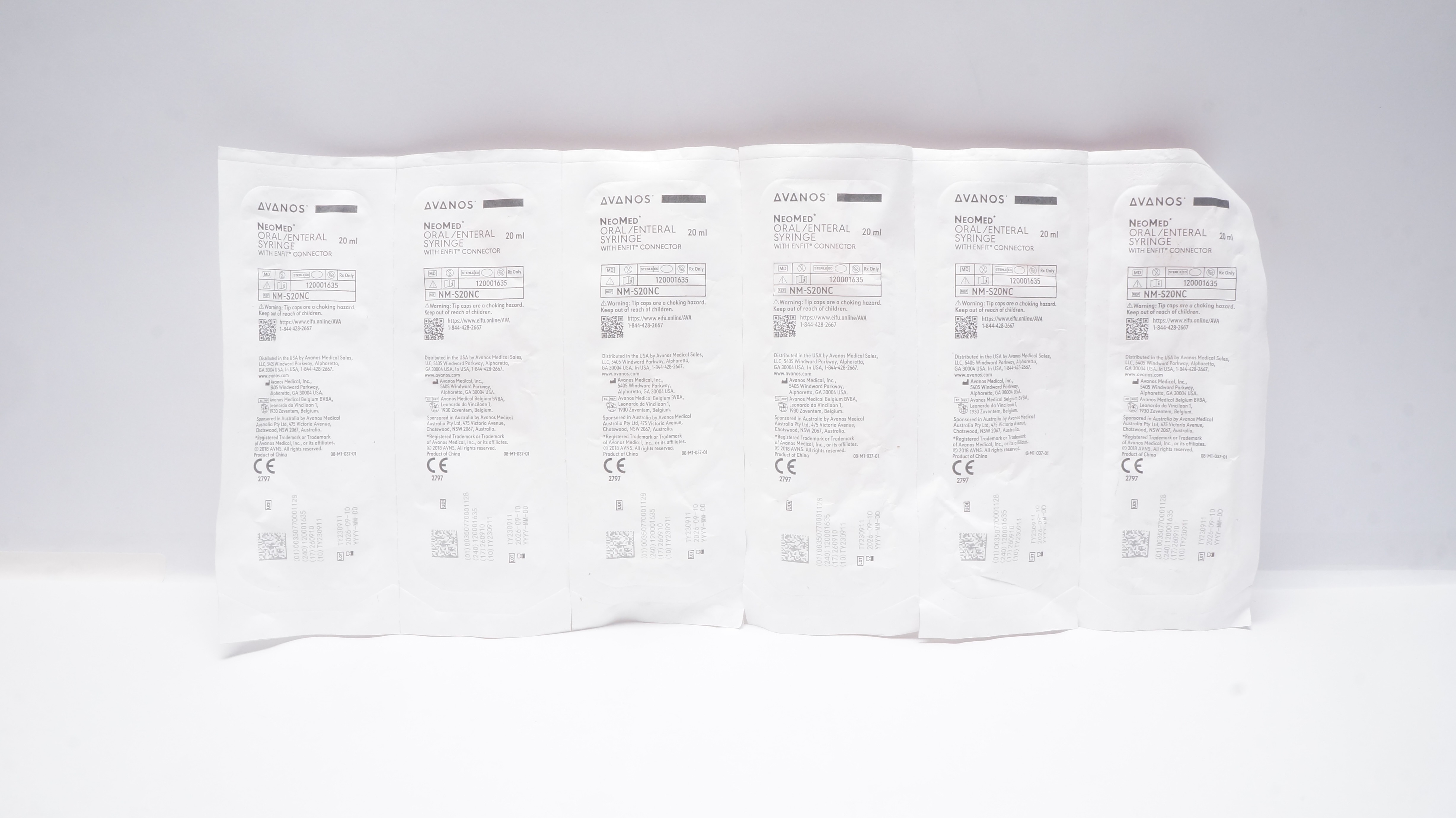 Avanos NM-S20NC NeoMed Oral/Enteral Syringe W/ENFIT Connector 20mL - Lot of 6