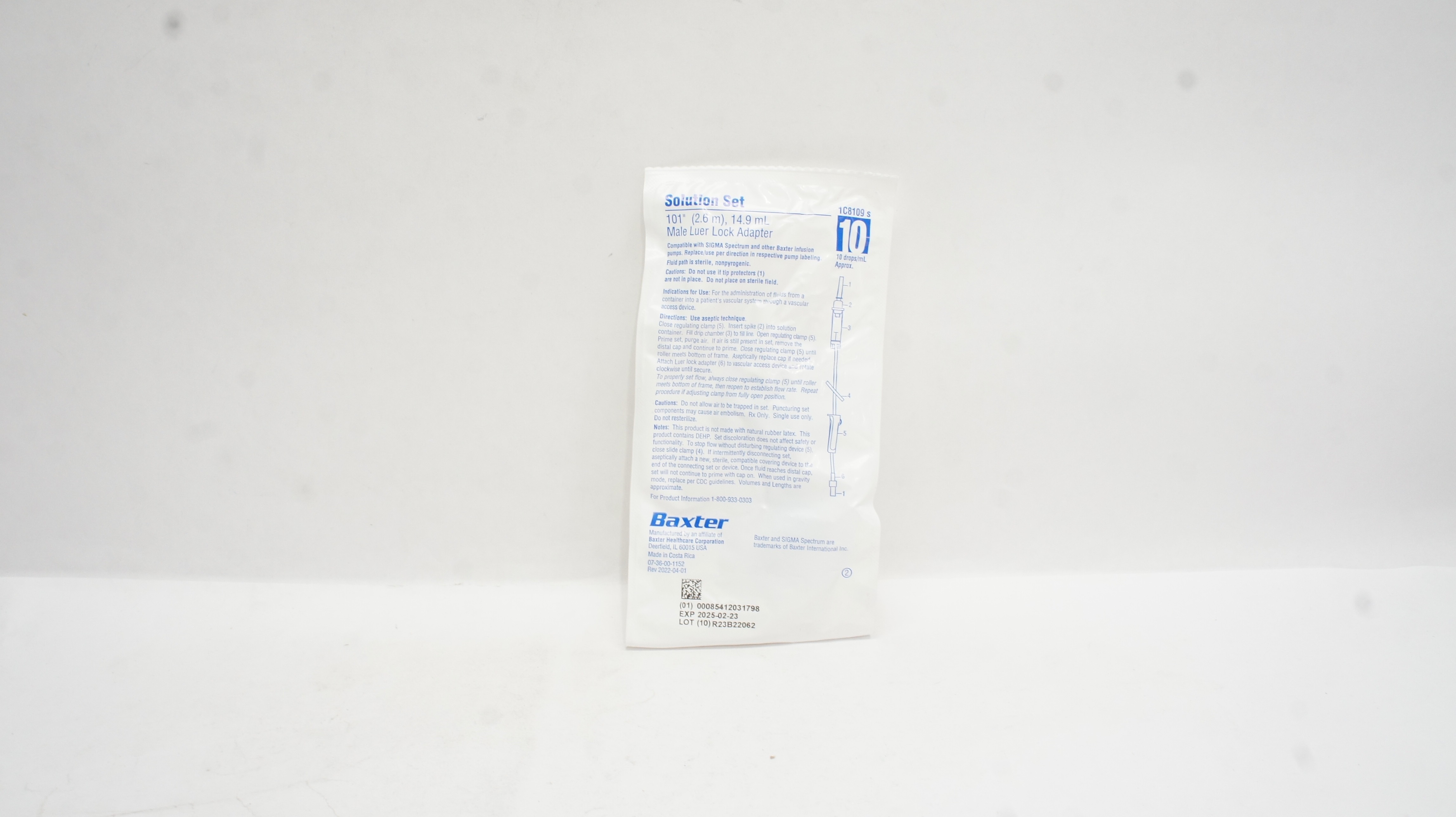 Baxter 1C8109s Solution Set, Male Luer Lock Adapter, 101inch x 14.9mL 10Drops/mL
