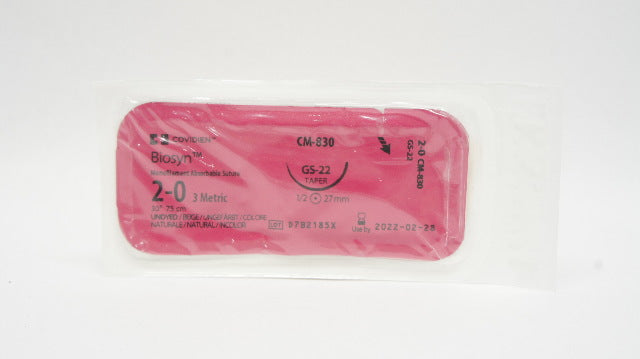 Covidien CM-830 Biosyn 2-0 Monofilament  Stre GS-22 Taper 1/2 27mm 30in. (x)