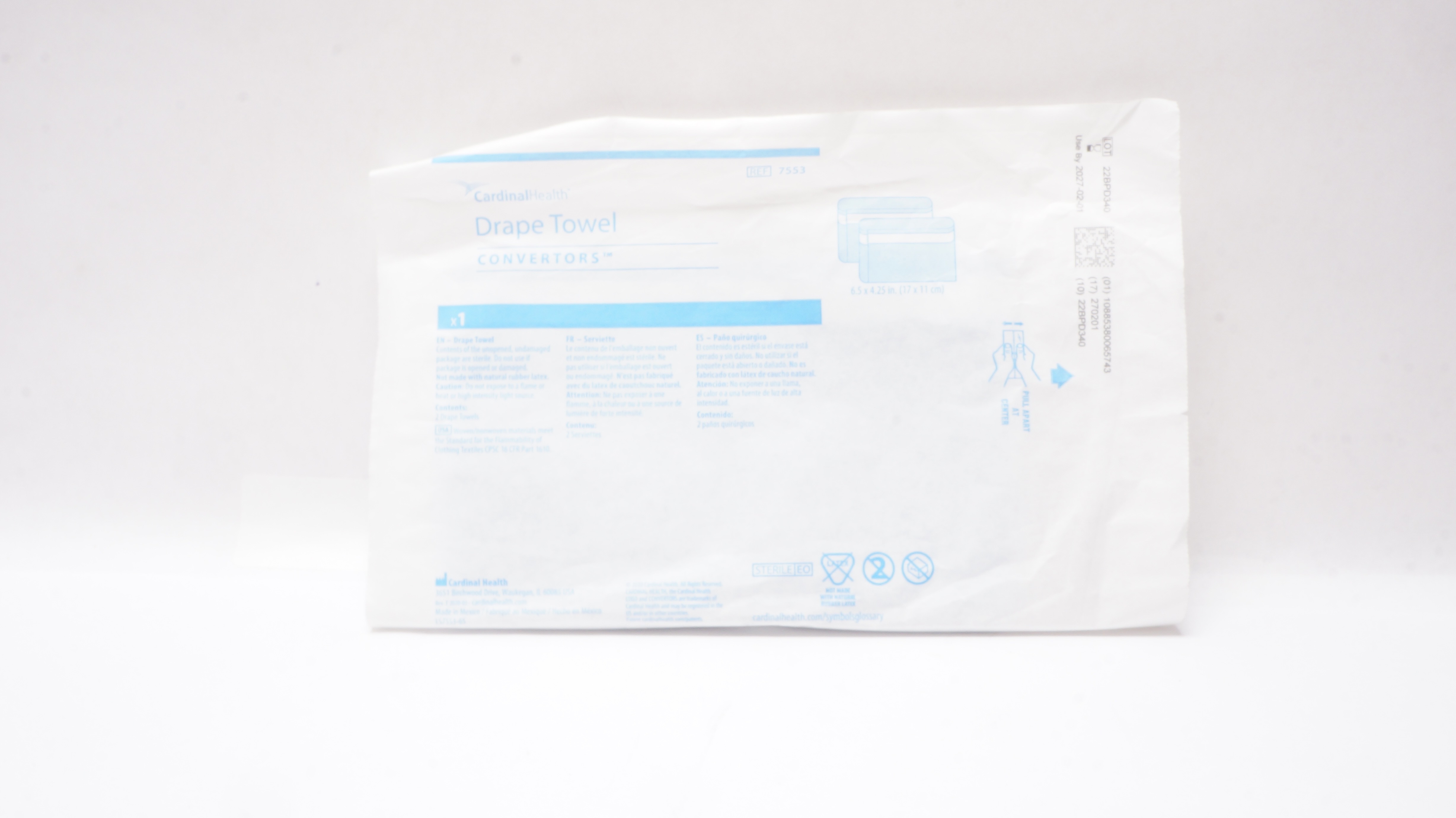 Cardinal Health 7553 Convertors Drape Towel 6.5inch x 4.25inch