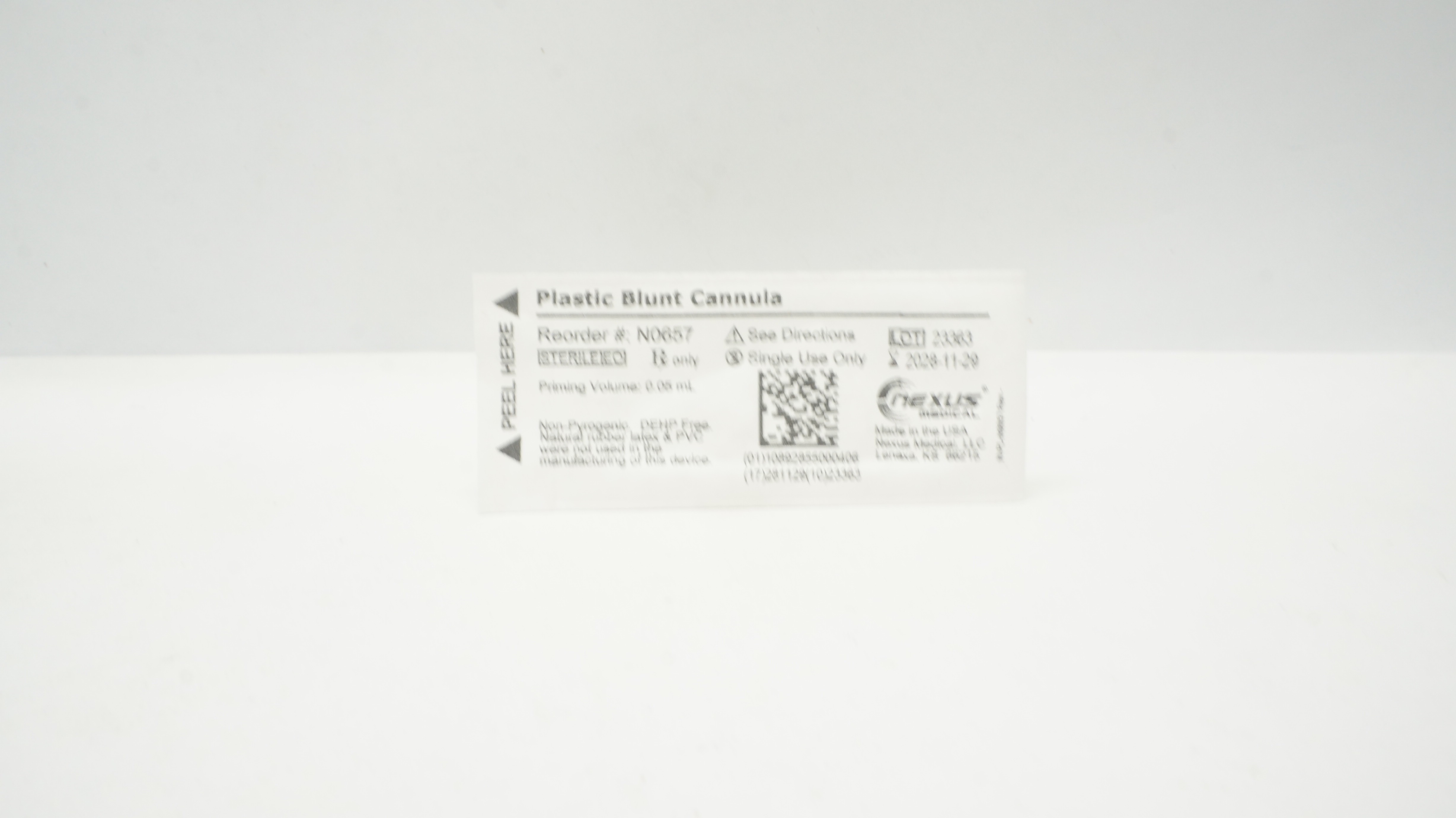 Nexus Medical N0657 Plastic Blunt Cannula 0.5mL