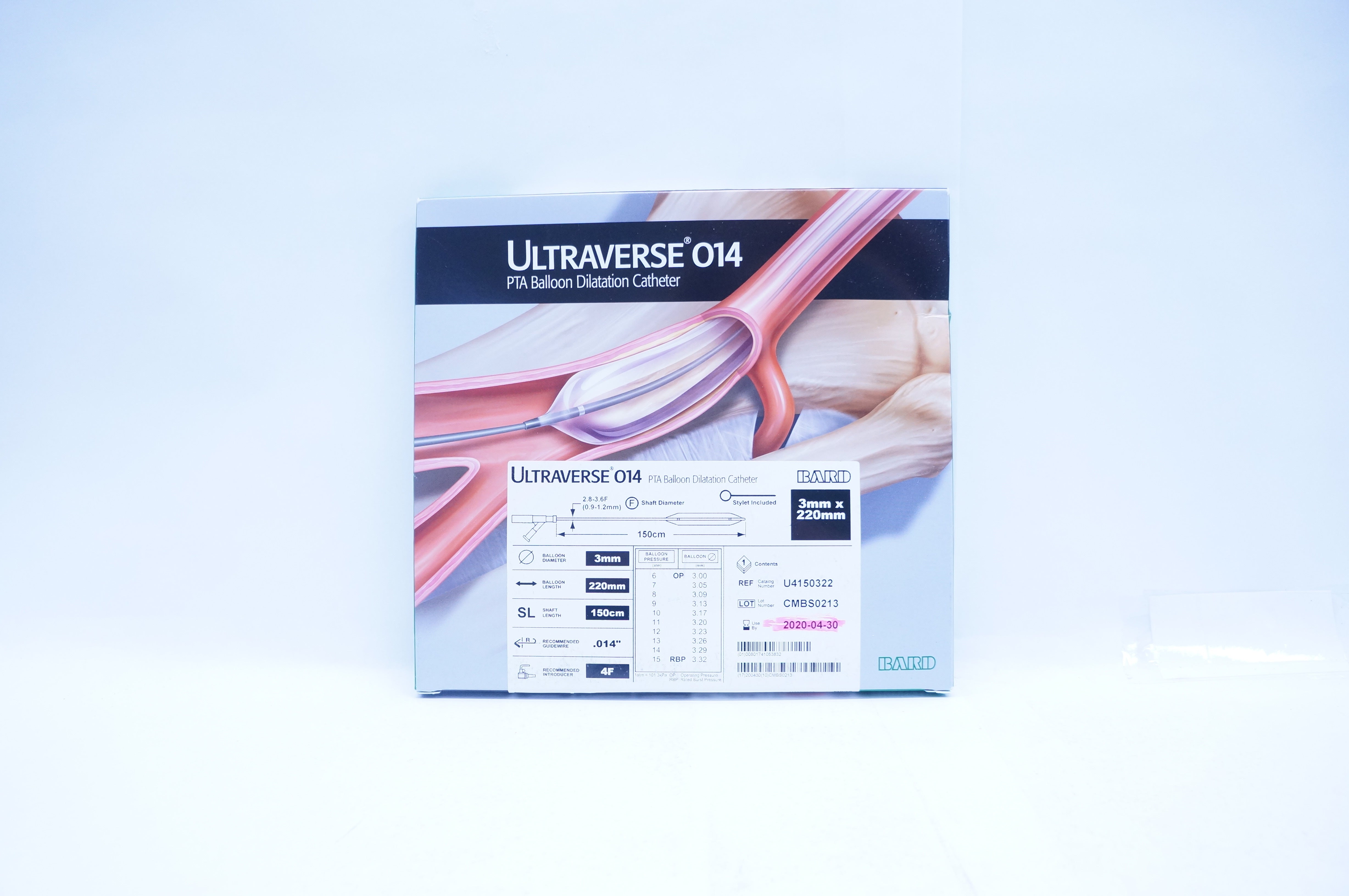 Bard U4150322 Ultraverse .014 PTA Balloon Dilatation Cath. 3mm x 220mm (x)