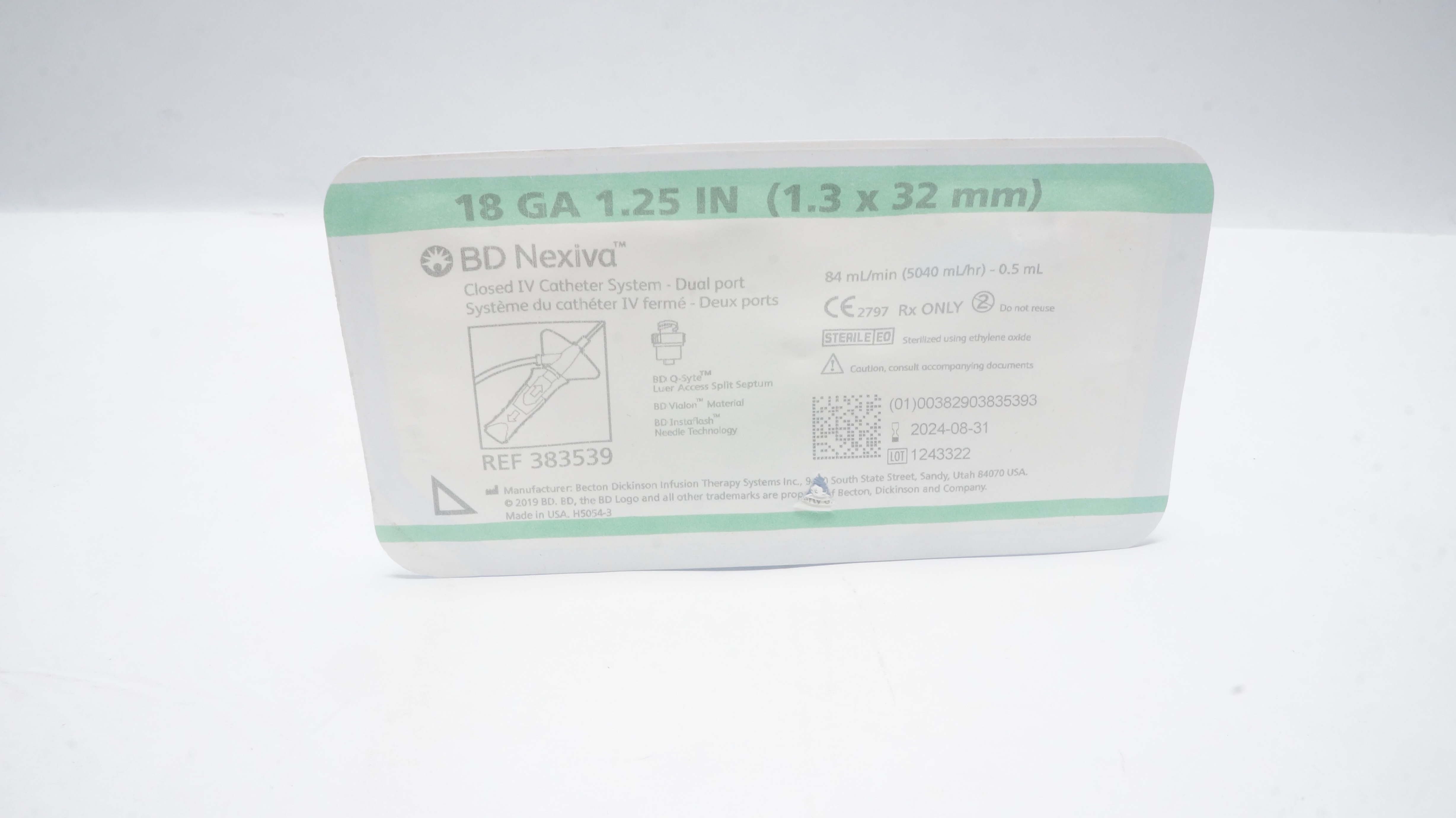 BD 383539 Nexiva Closed IV Cath. System - Dual Port 18Ga x 1.25inch 84mL/min (x)