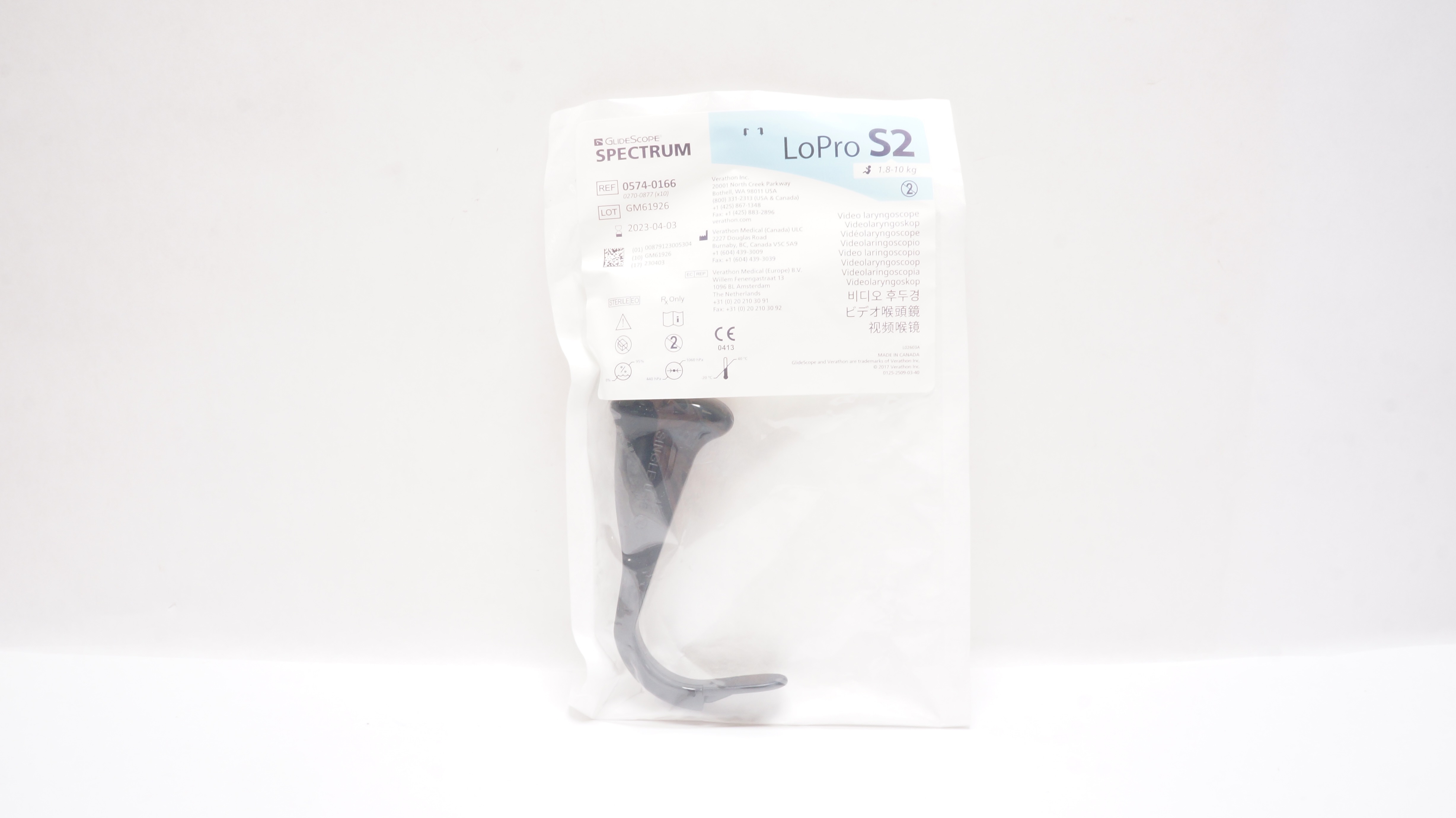 Verathon Medical 0574-0166 GlideScope LoPro S2 Video Laryngoscope 1.8-10kg (x)