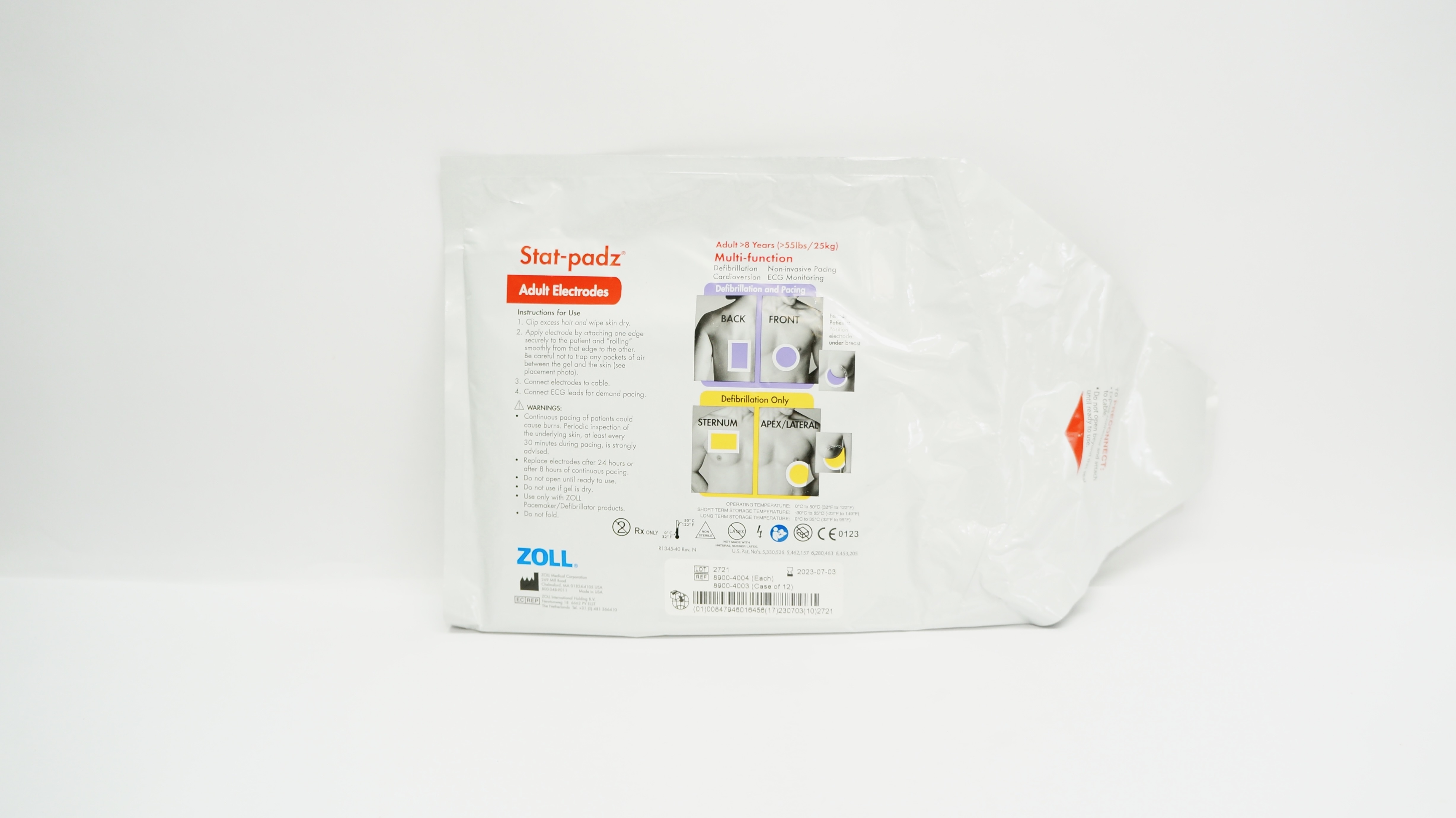Zoll 8900-4004 Stat-padz Multi-Function Adult Electrodes >8 Years >55 lbs