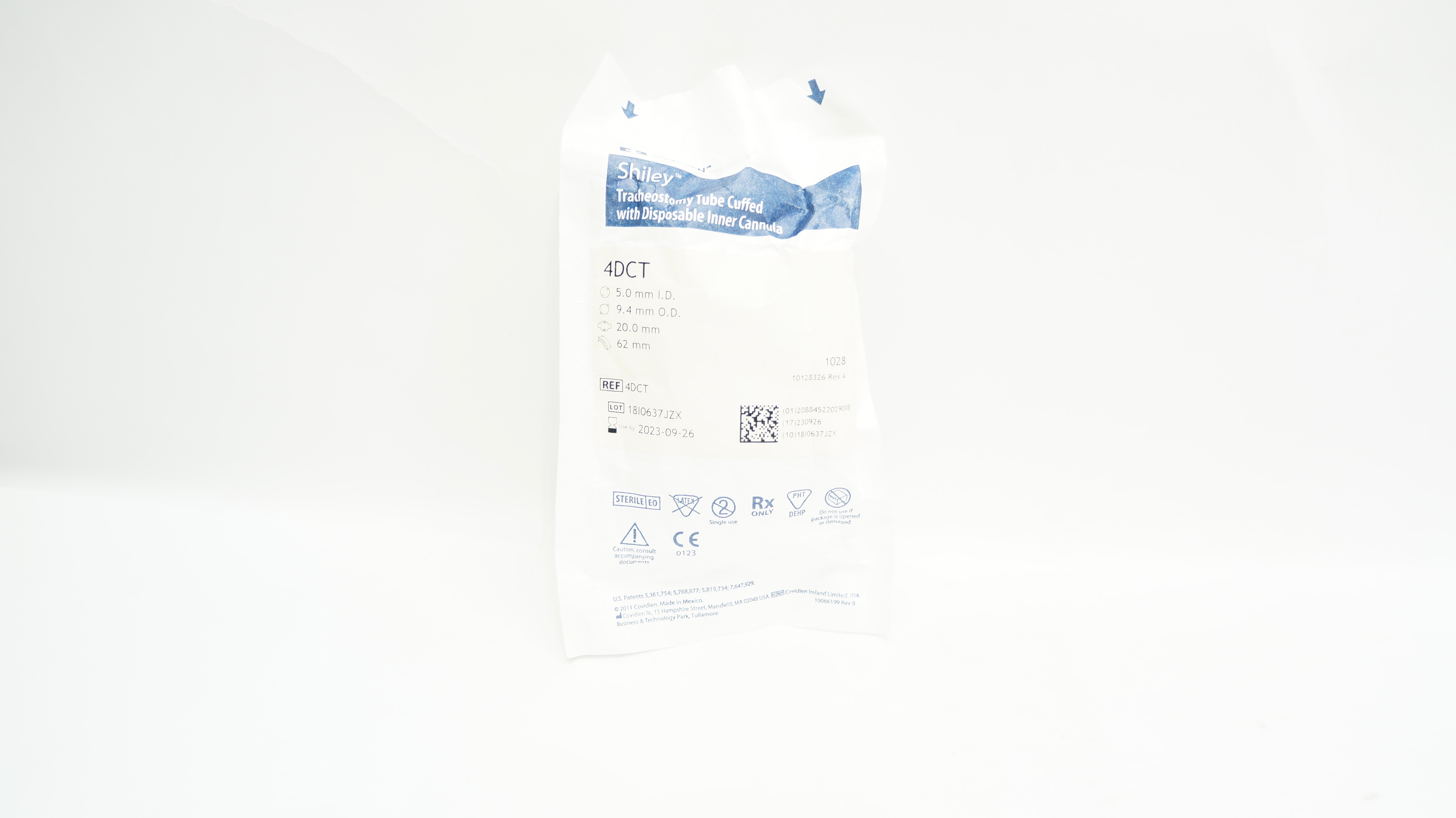 Covidien 4DCT Shiley Tracheostomy Tube w/Cannula 5.0ID x 9.4OD x 20.0 x 62mm