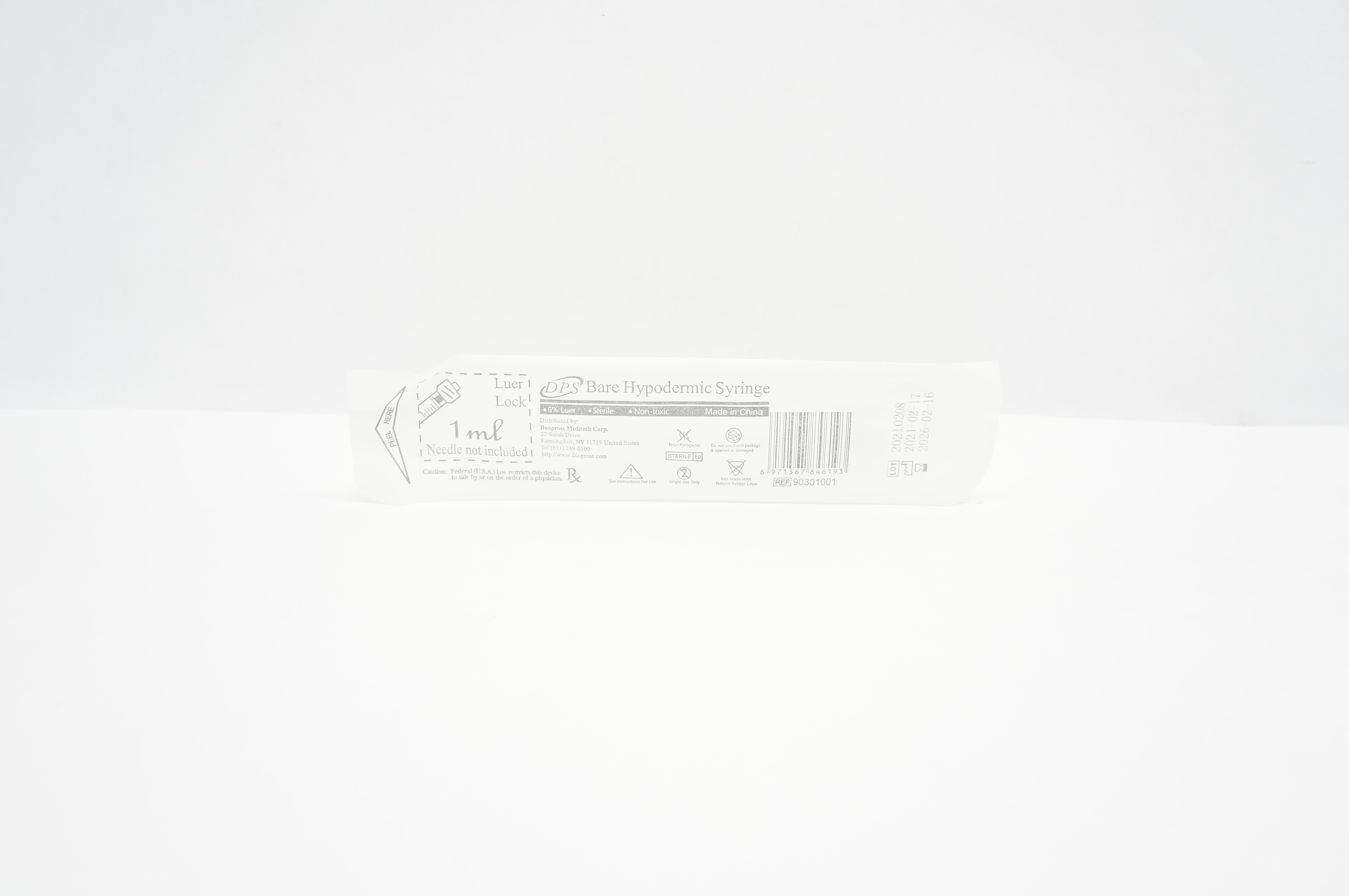 DPS 90301001 Bare Hypodermic Syringe 1mL