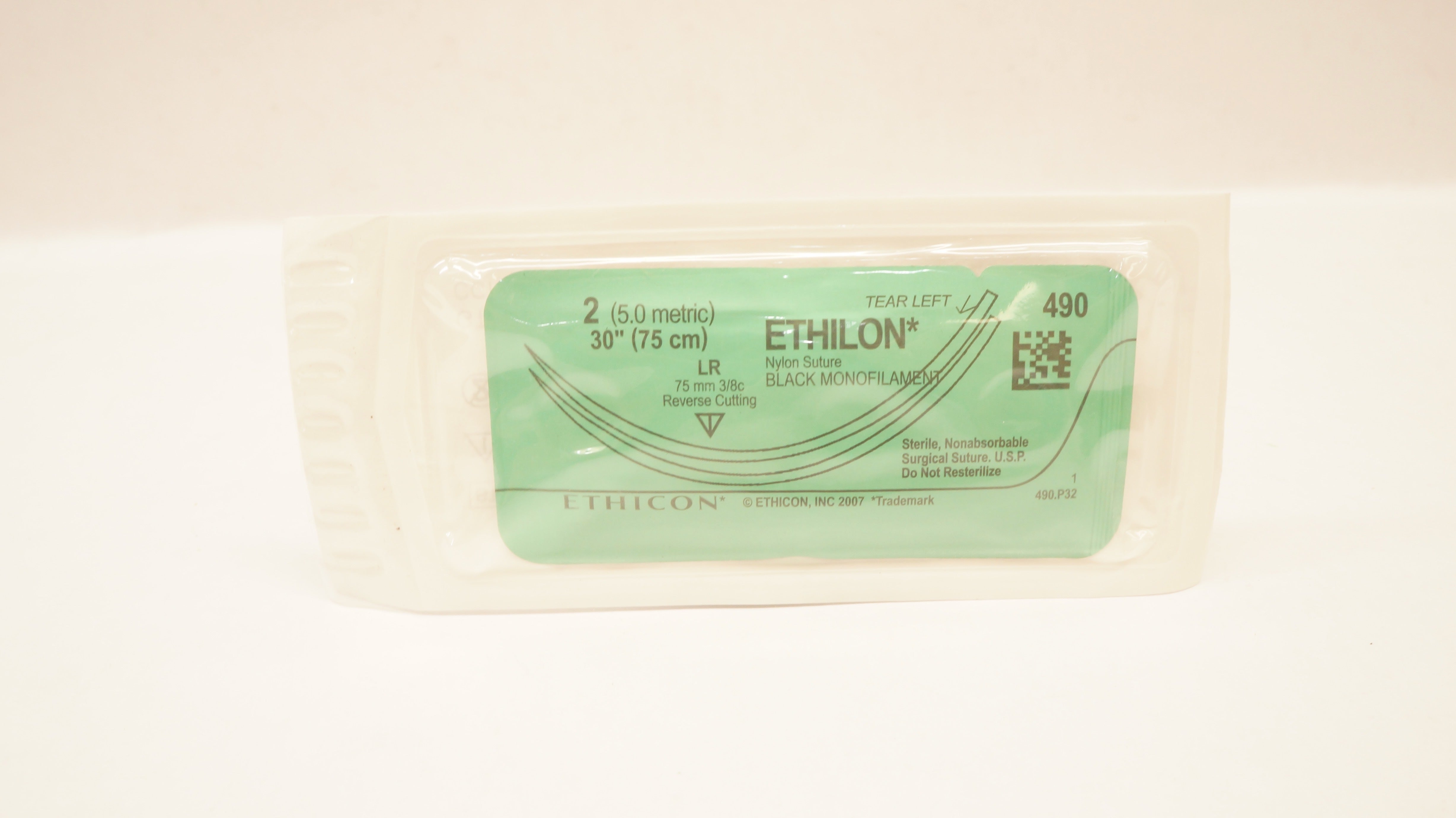 Ethicon 490 2 Nylon Stre Black Monofilament 75mm 3/8c Reverse Cutting, 30inch
