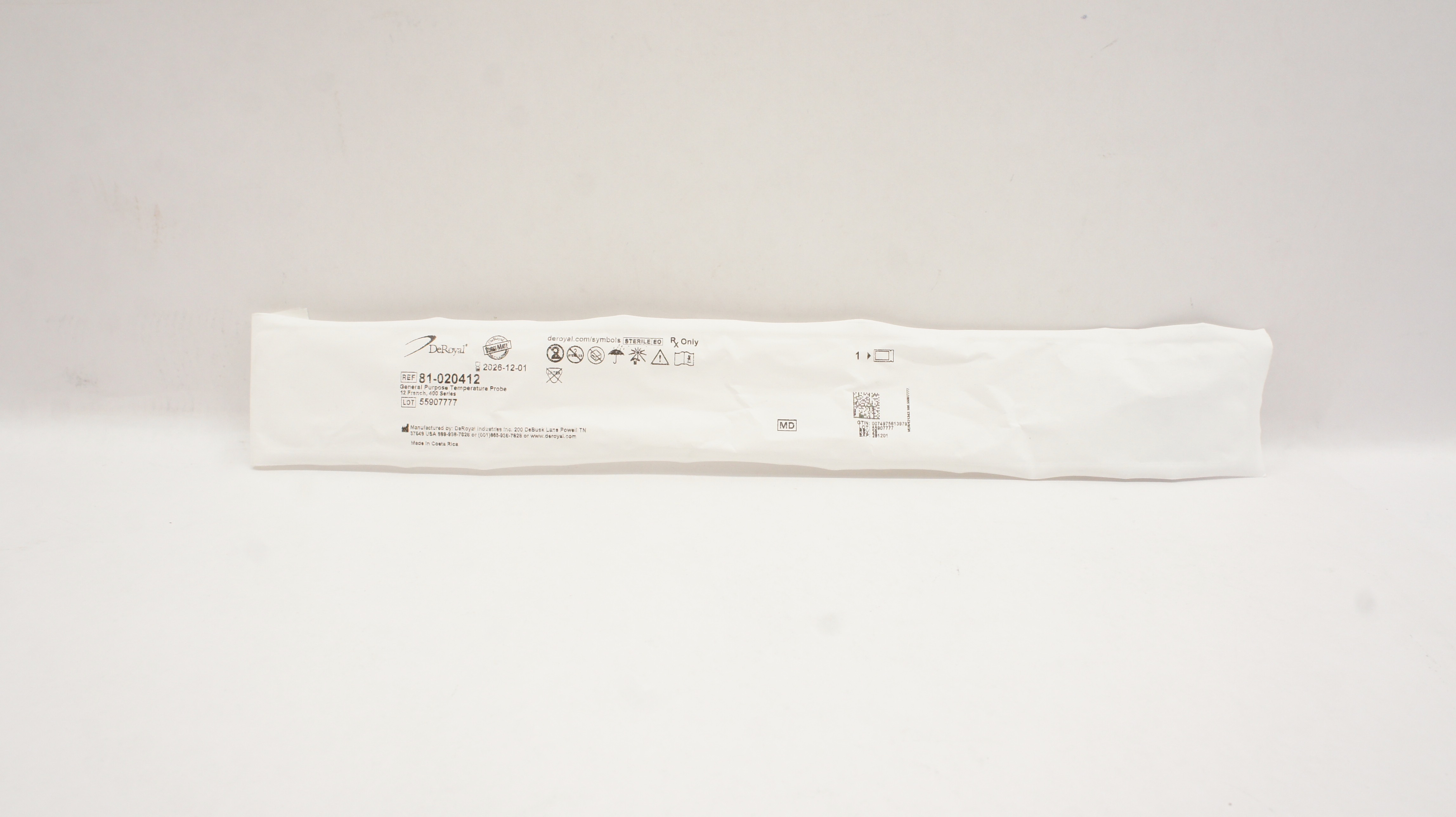 DeRoyal 81-020412 General Purpose Temperature Probe 12 Fr., 400 Series