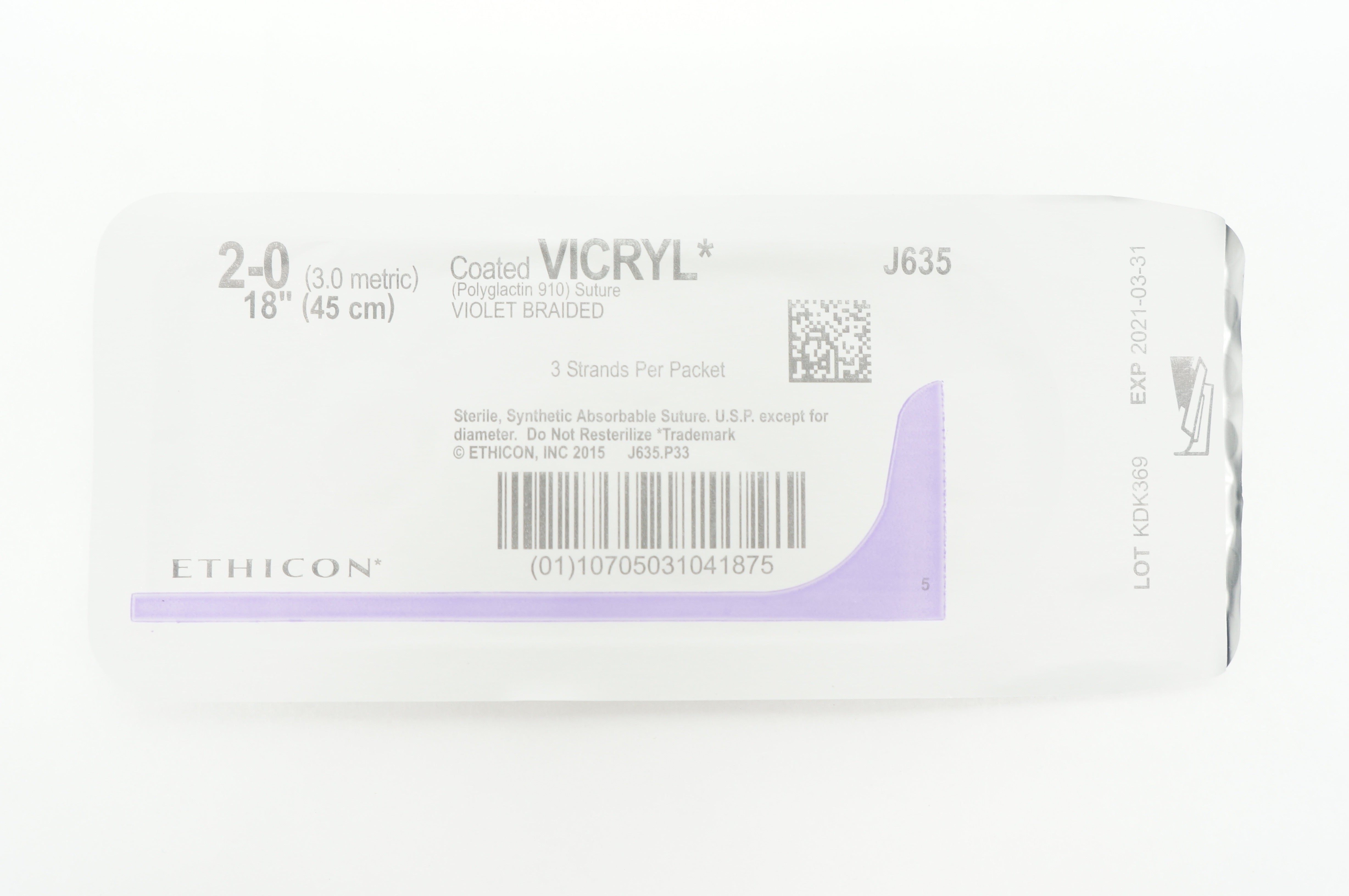 Ethicon J635 2-0 VICRYL Stre Violet Braided 18inch