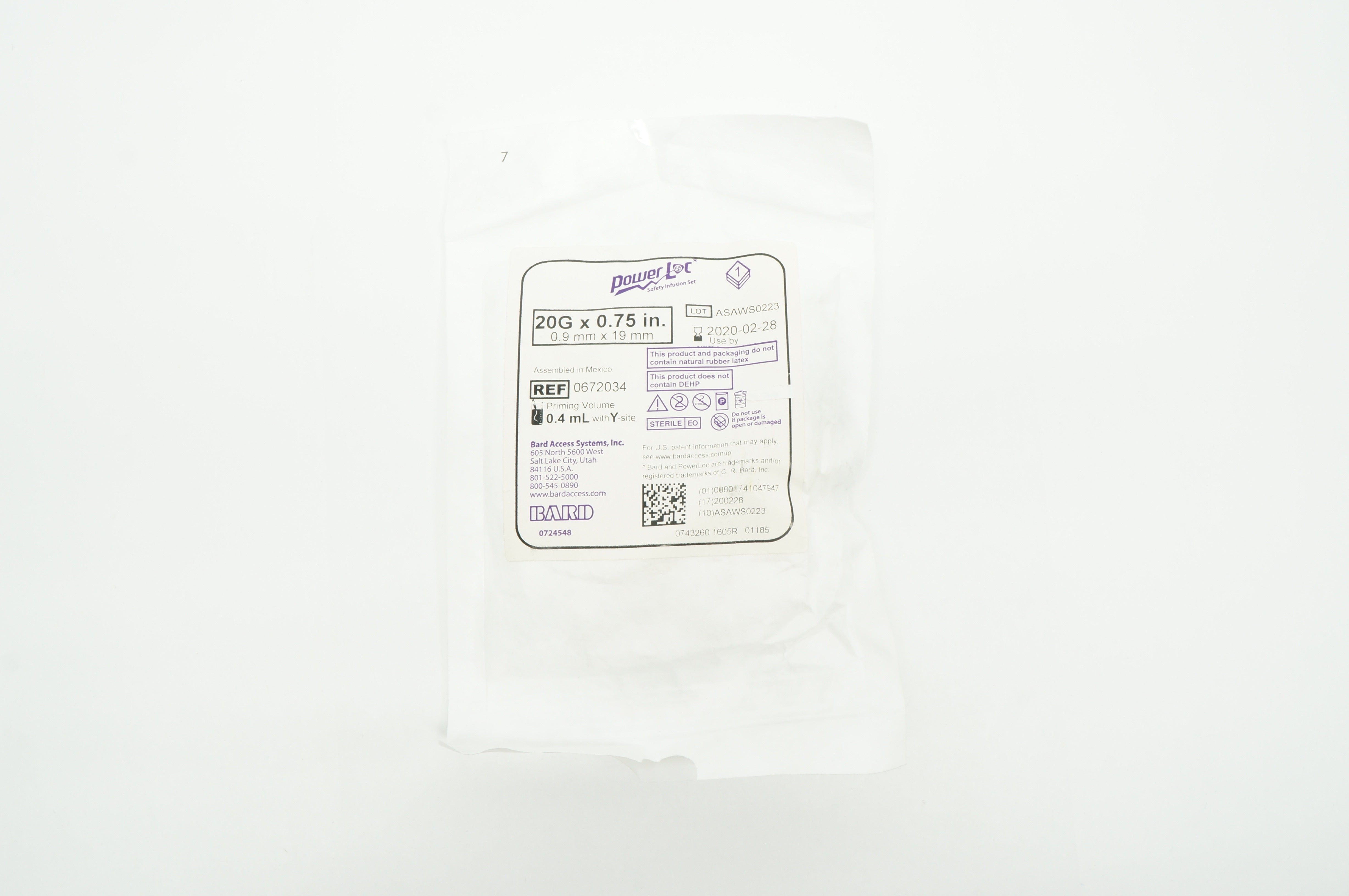 Bard 0672034 Power Loc Safety Infusion Set 20G x 0.75inch (x)