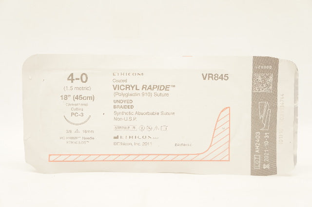 Ethicon VR845 4-0 Vicryl Rapide Stre Conventional Cutting PC-3 3/8 16mm 18in (x)