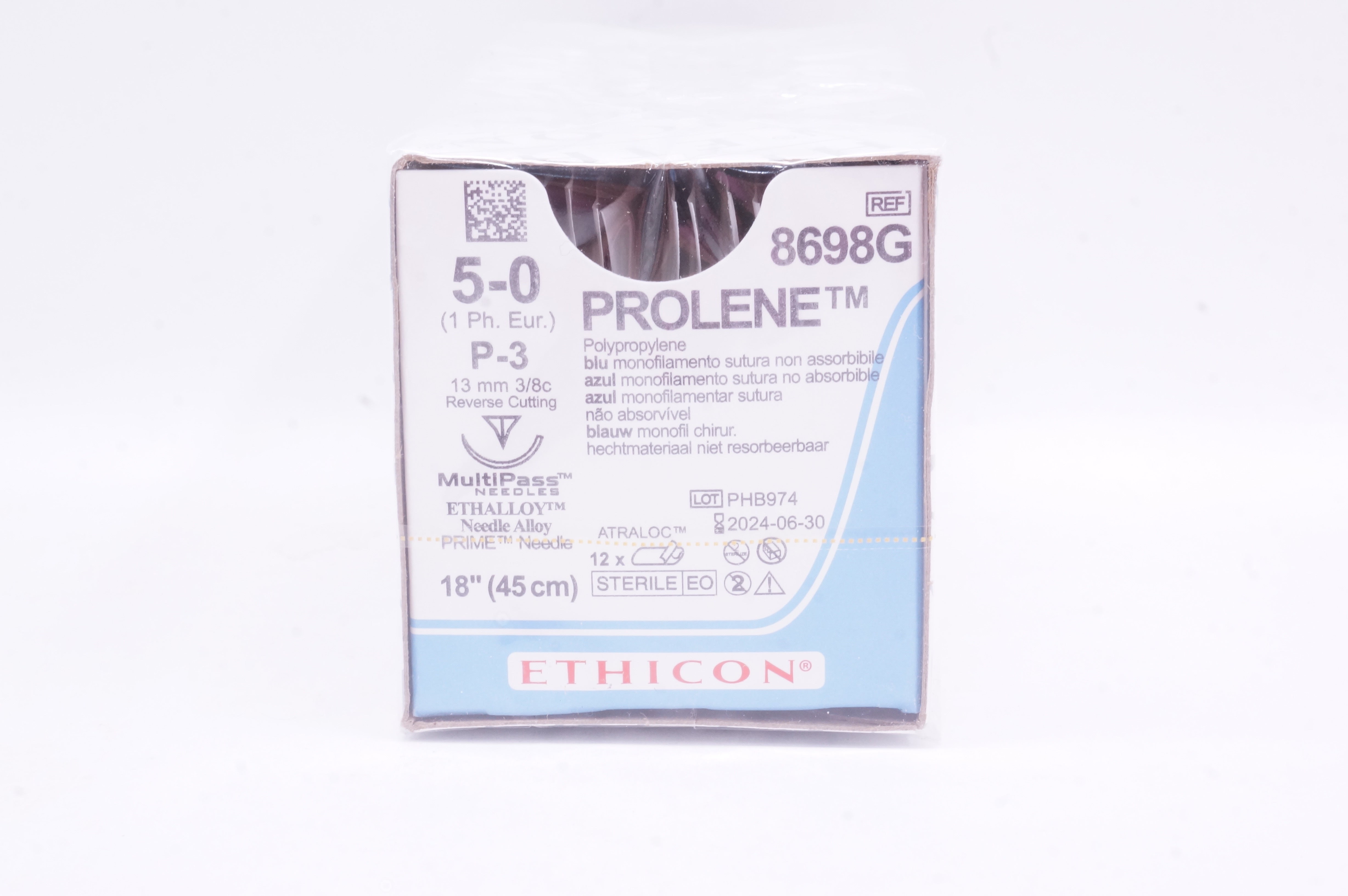 Ethicon 8698G 5-0 PROLENE Stre P-3 13mm 3/8c Reverse Cutting 18 inch - Box of 12