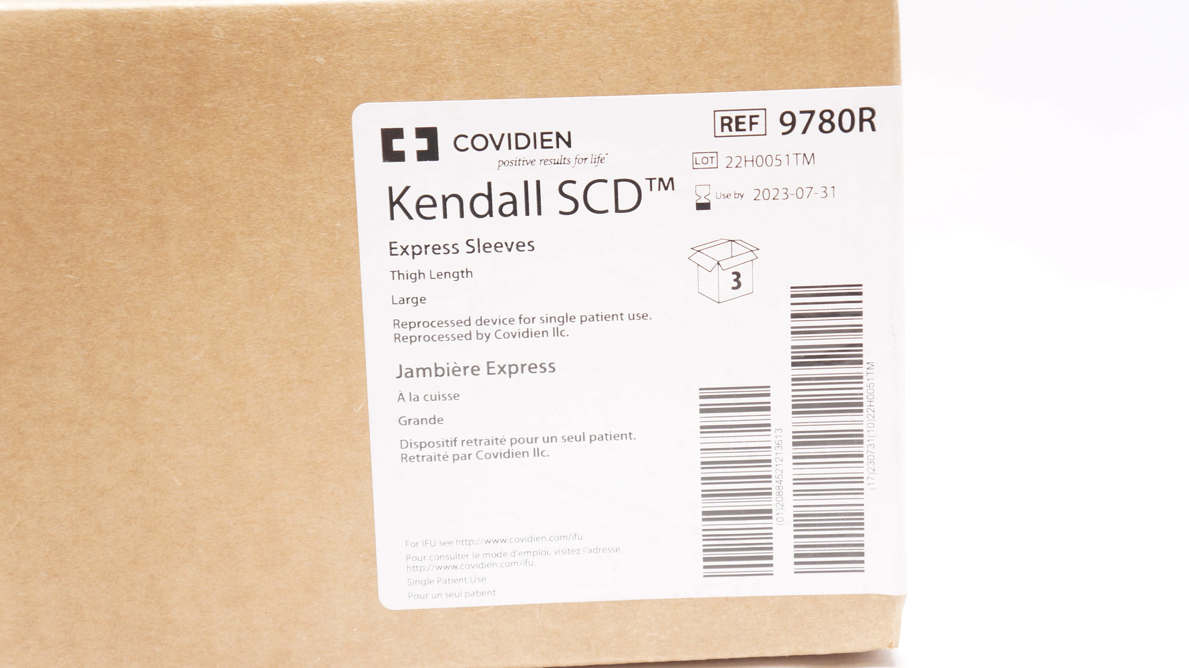 Covidien 9780R Kendall SCD Express Sleeves Thigh Length Large (x) - Box of 3
