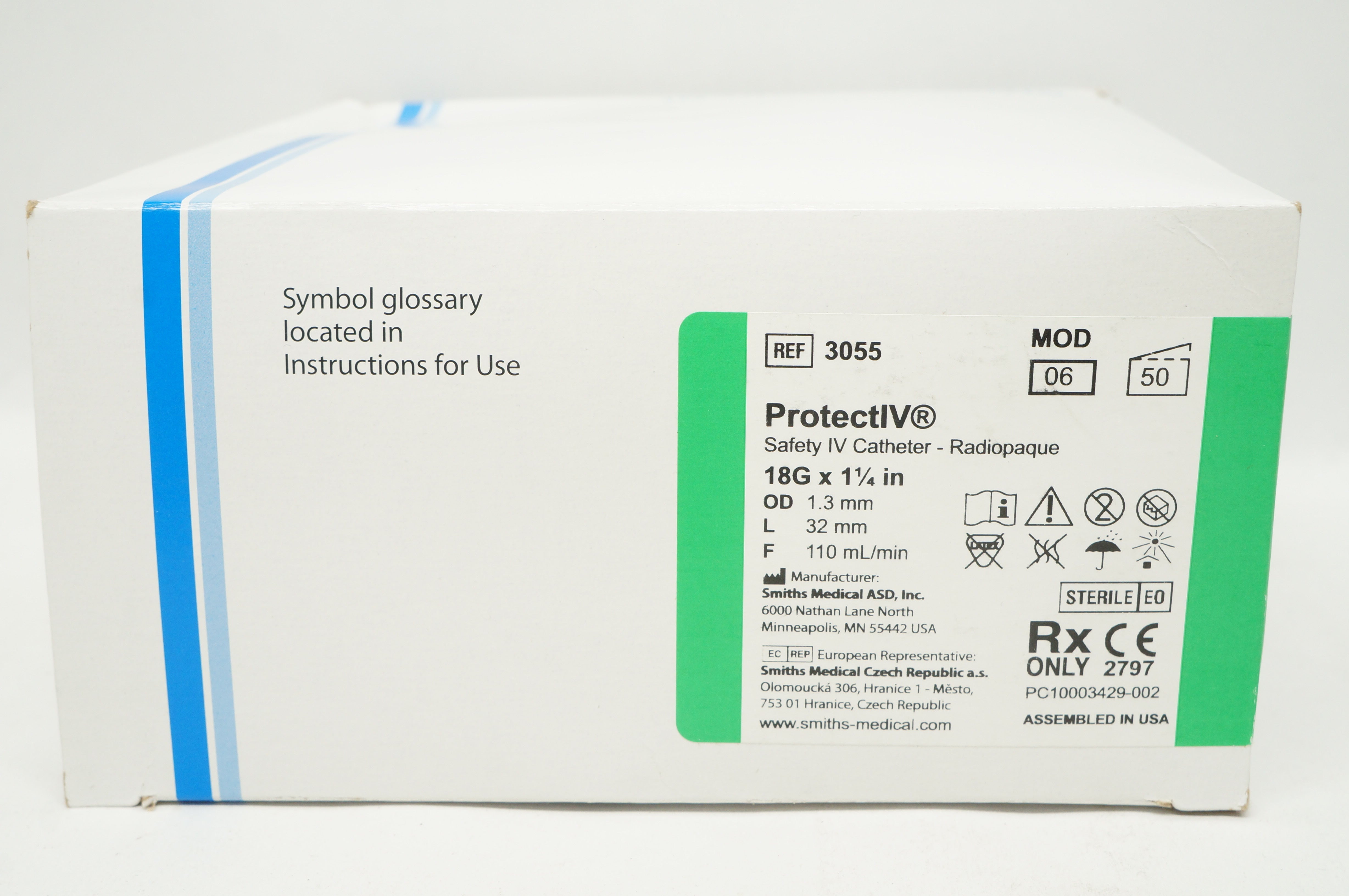 Smiths Medical 3055 Jelco ProtectIV Safety IV Cath. 18G x 1-1/4inch - Box of 50