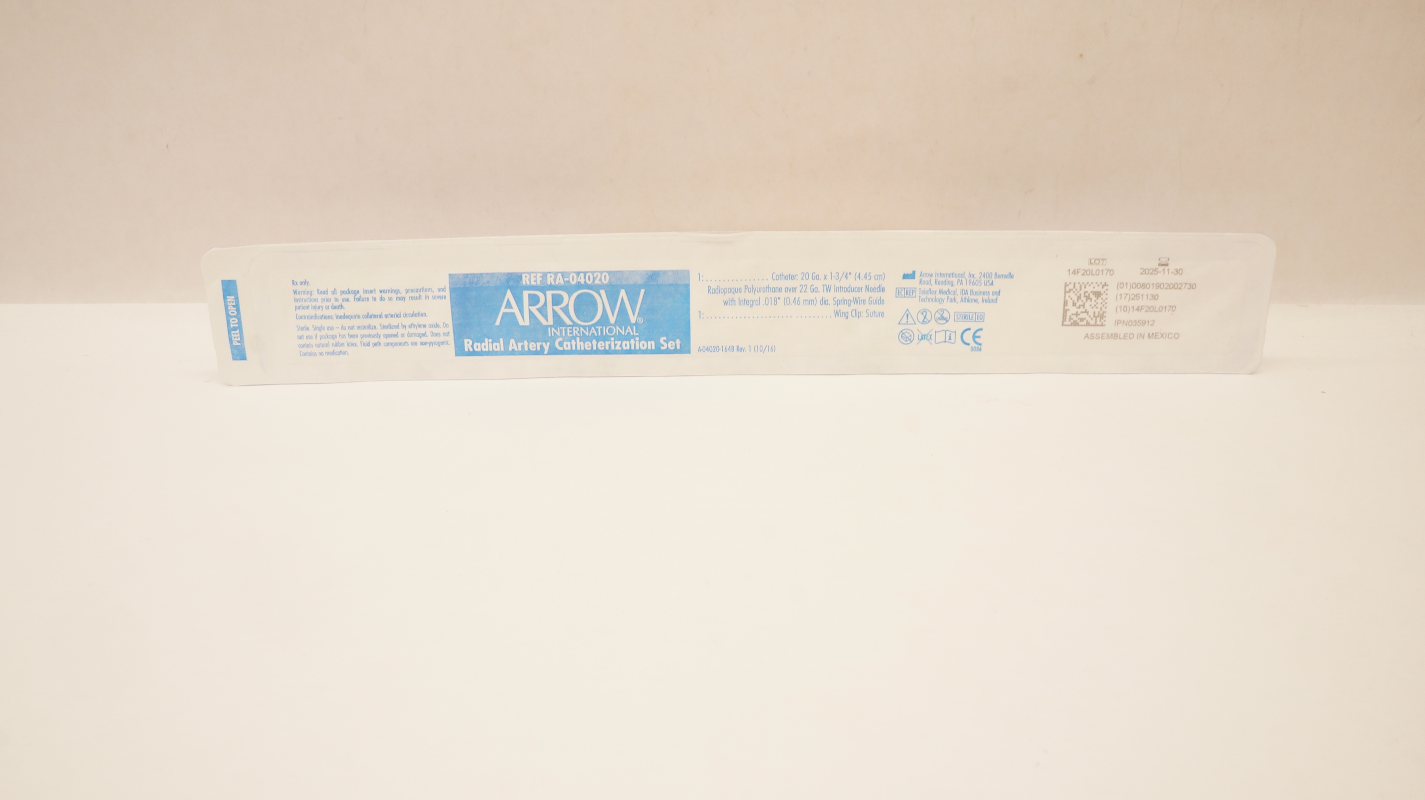 Arrow RA-04020 Radial Artery Cath. Set 20Ga x 1-3/4 inch