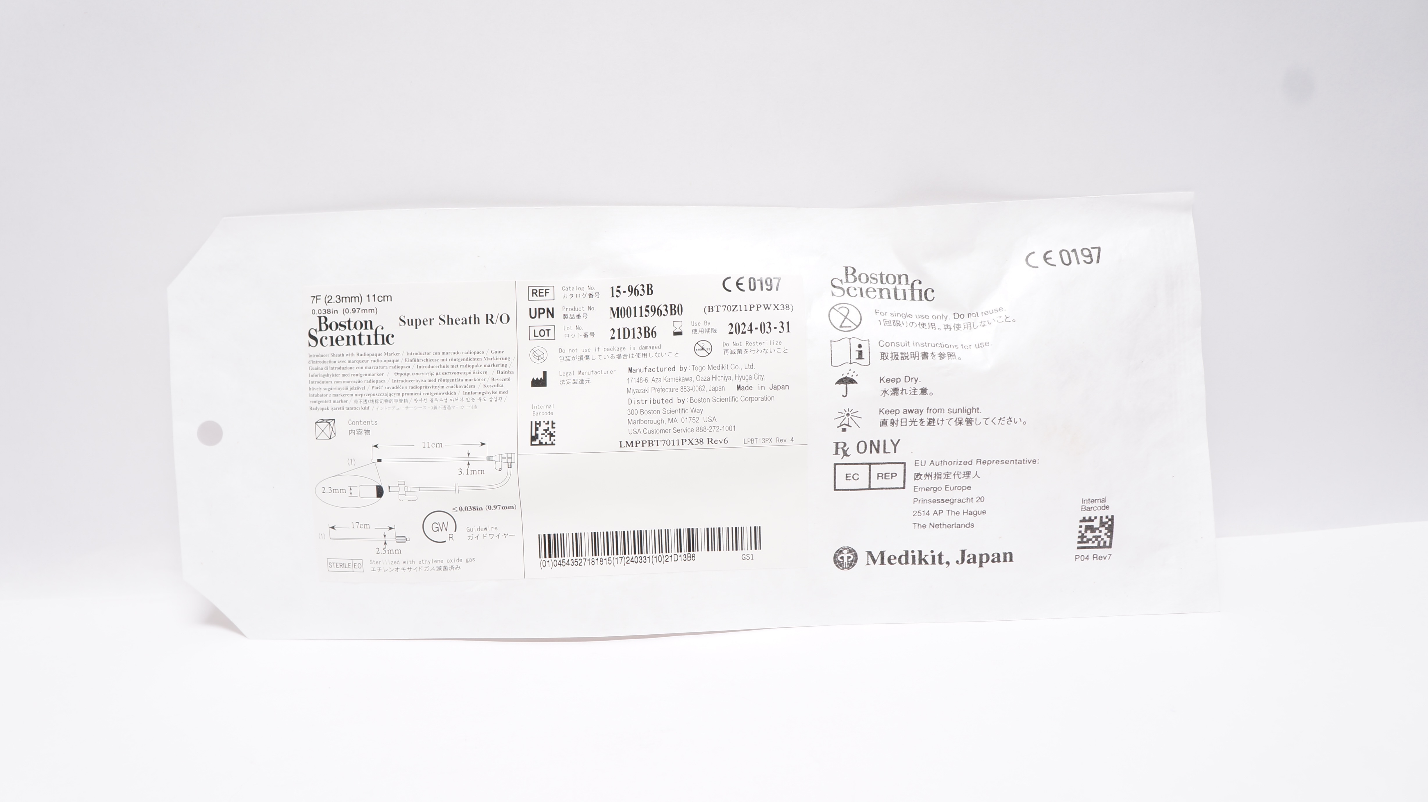 Boston Scientific 15-963B Super Introducer Sheath w/Marker 7F x 11cm x 0.038inch