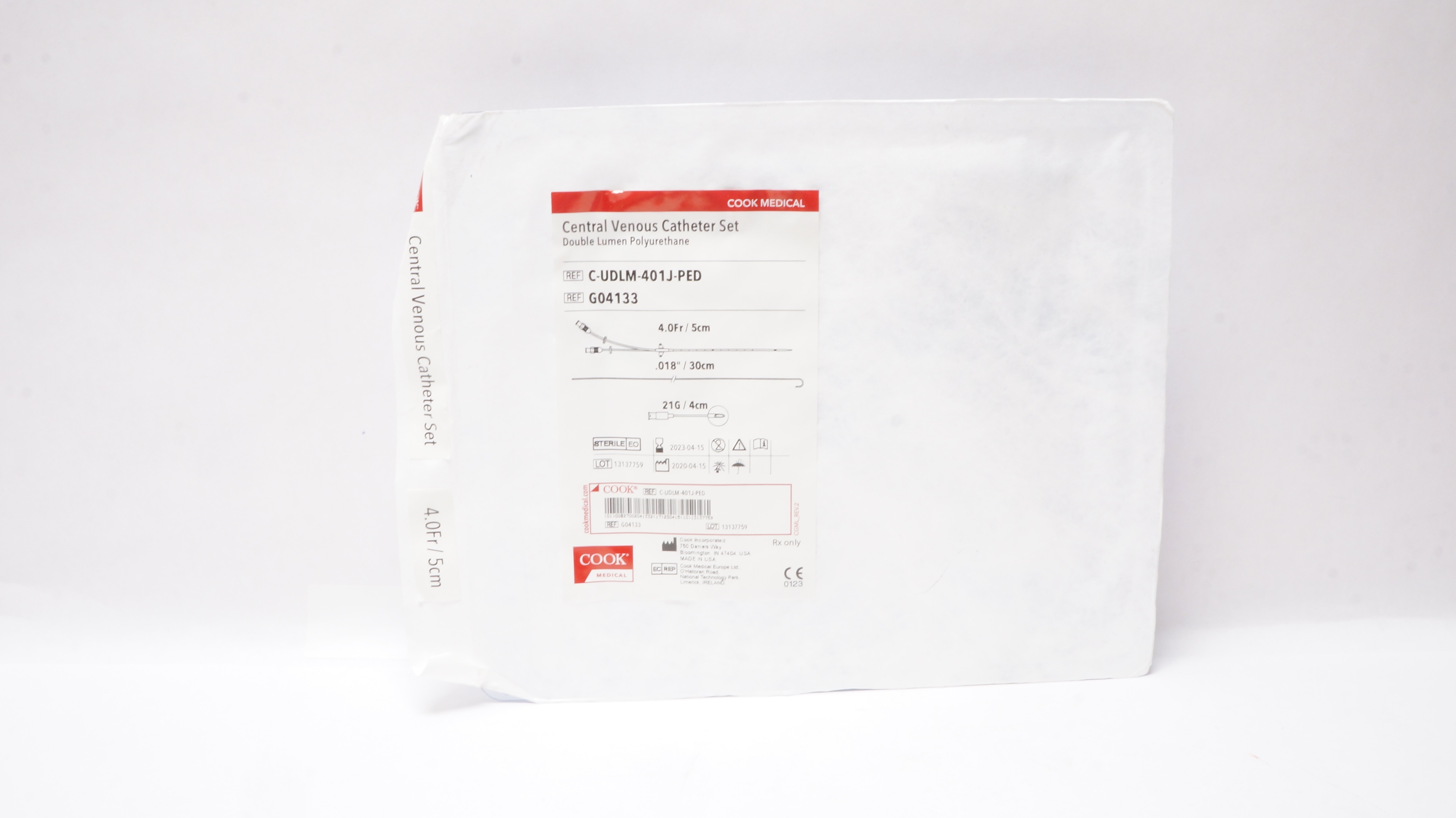 Cook Medical G04133 Central Venous Cath. Set 4.0Fr x .018 inch x 21G (x)