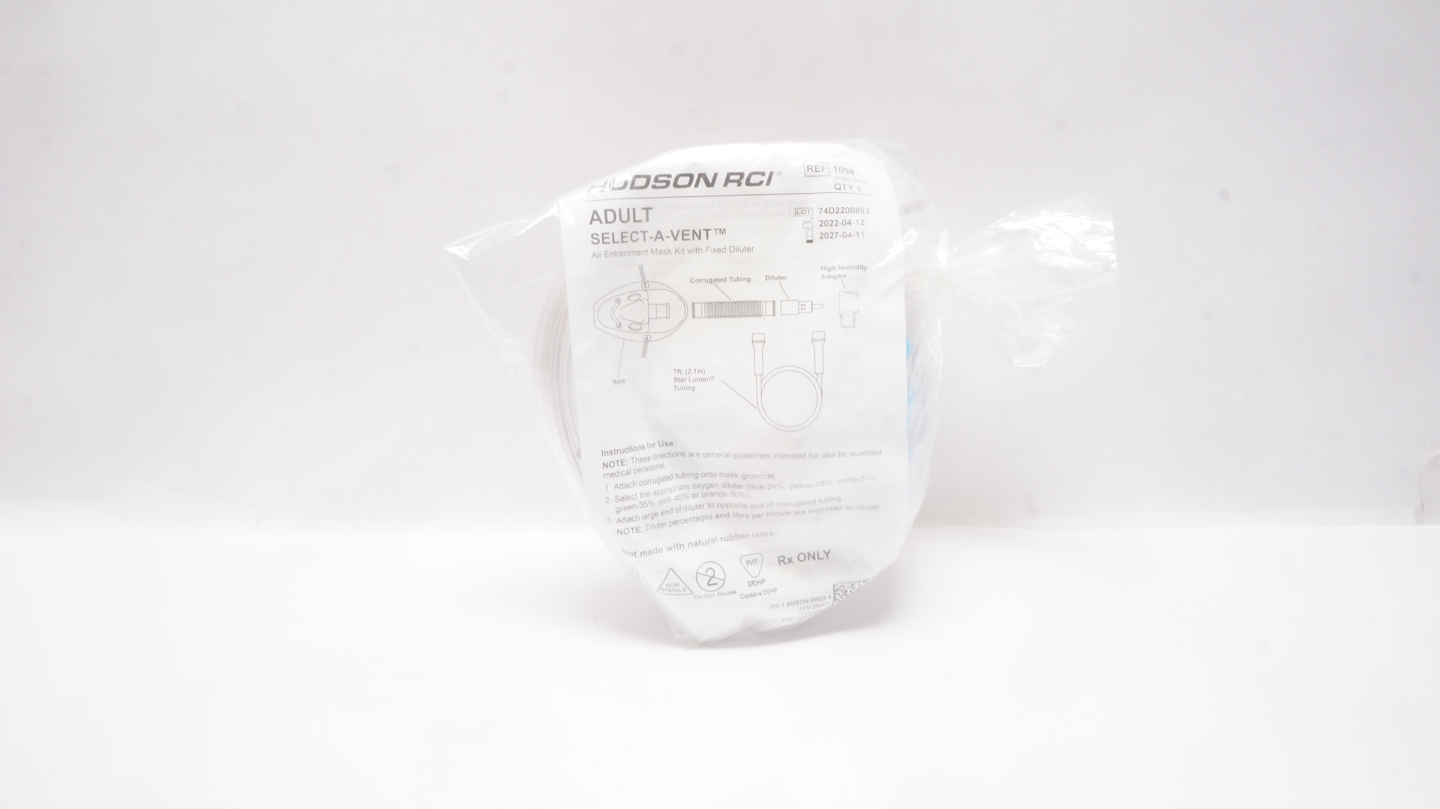 Teleflex 1098 Hudson RCI Adult Select-A-Vent Air Entrainment Mask Kit