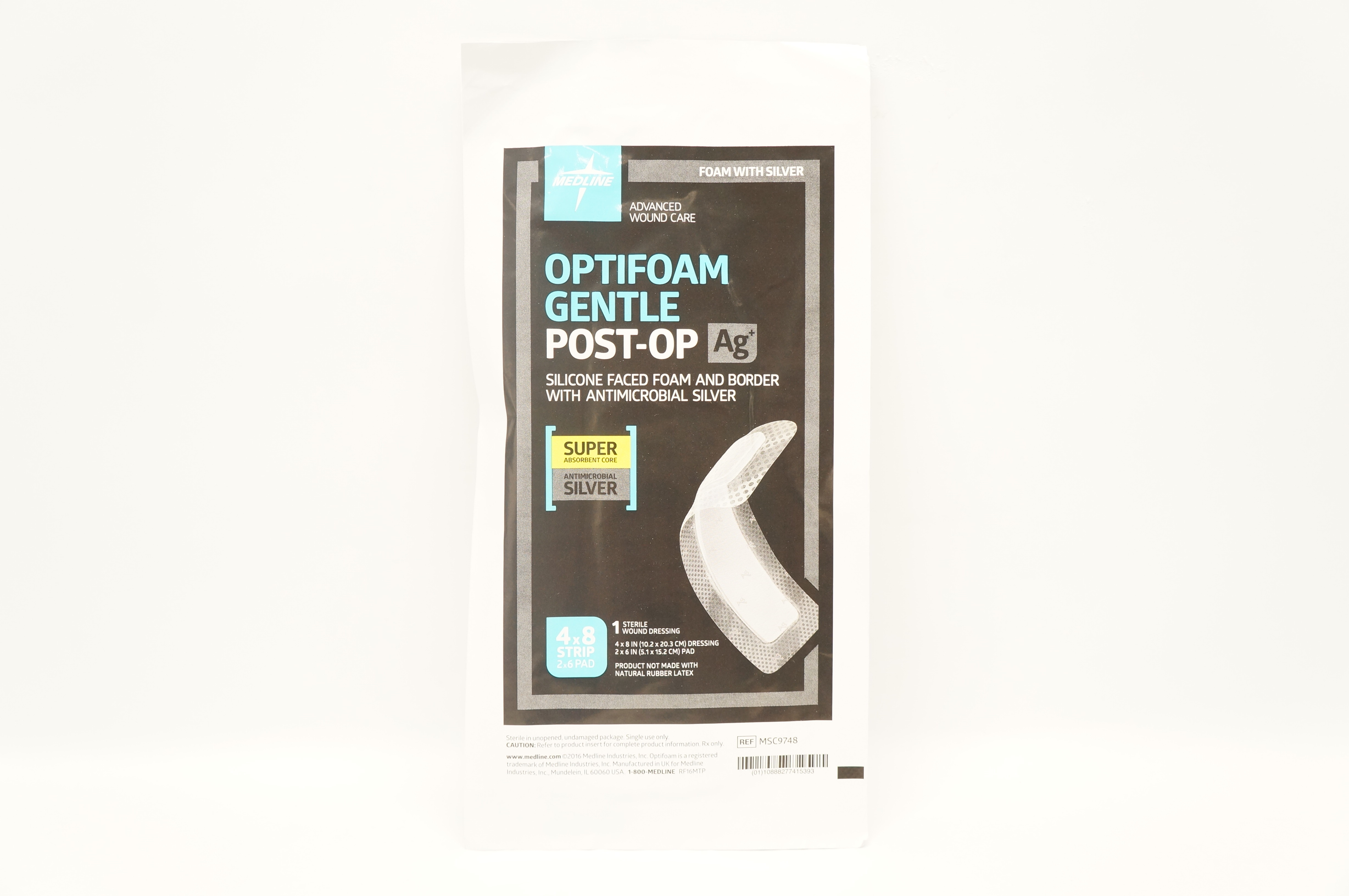Medline MSC9748 Optifoam Gentle Post-Op 4x8inch Dressing 2x6inch Pad (x)