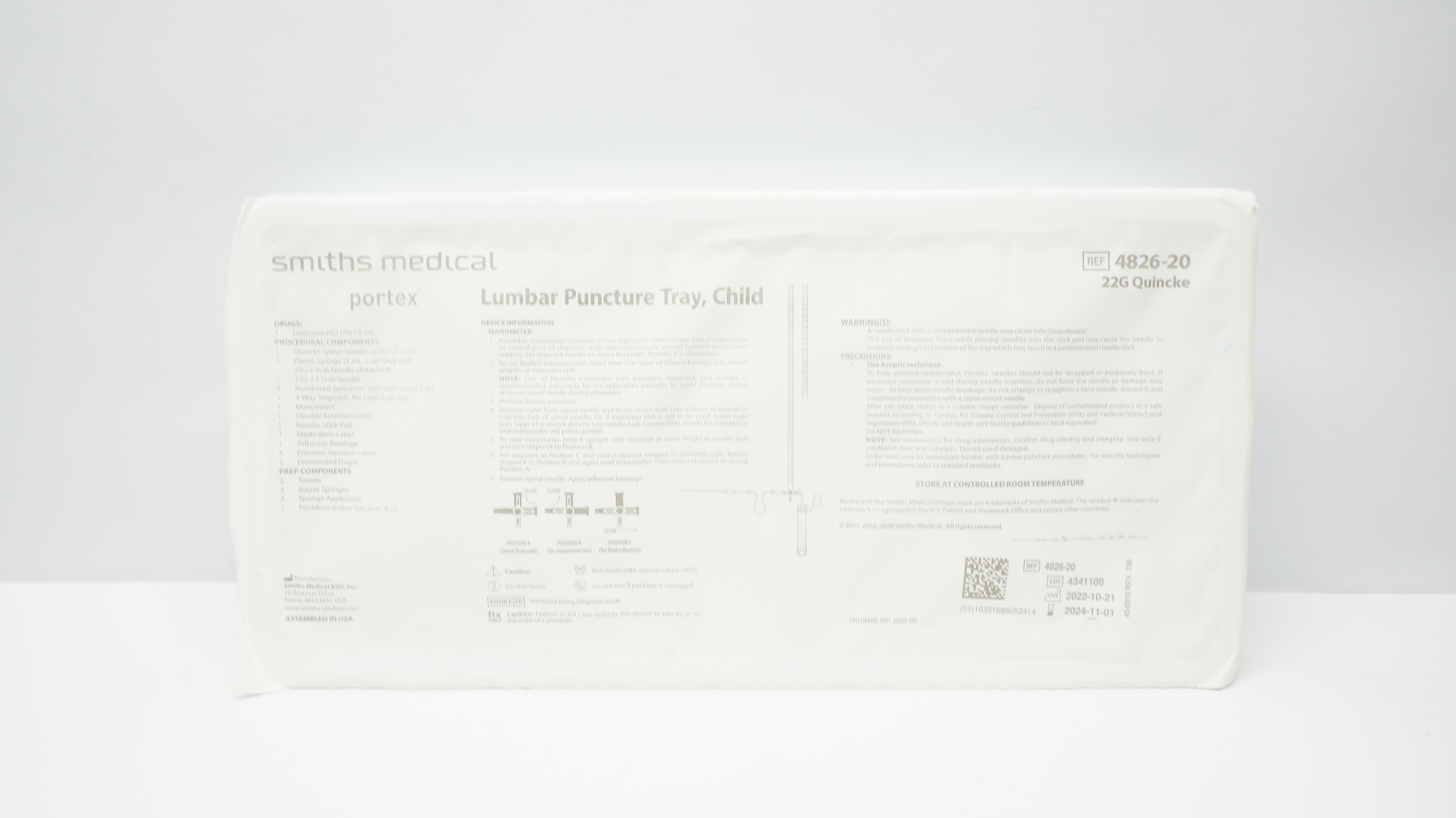 Smiths Medical 4826-20 Portex Lumbar Puncture Tray, Child 22G Quincke (x)