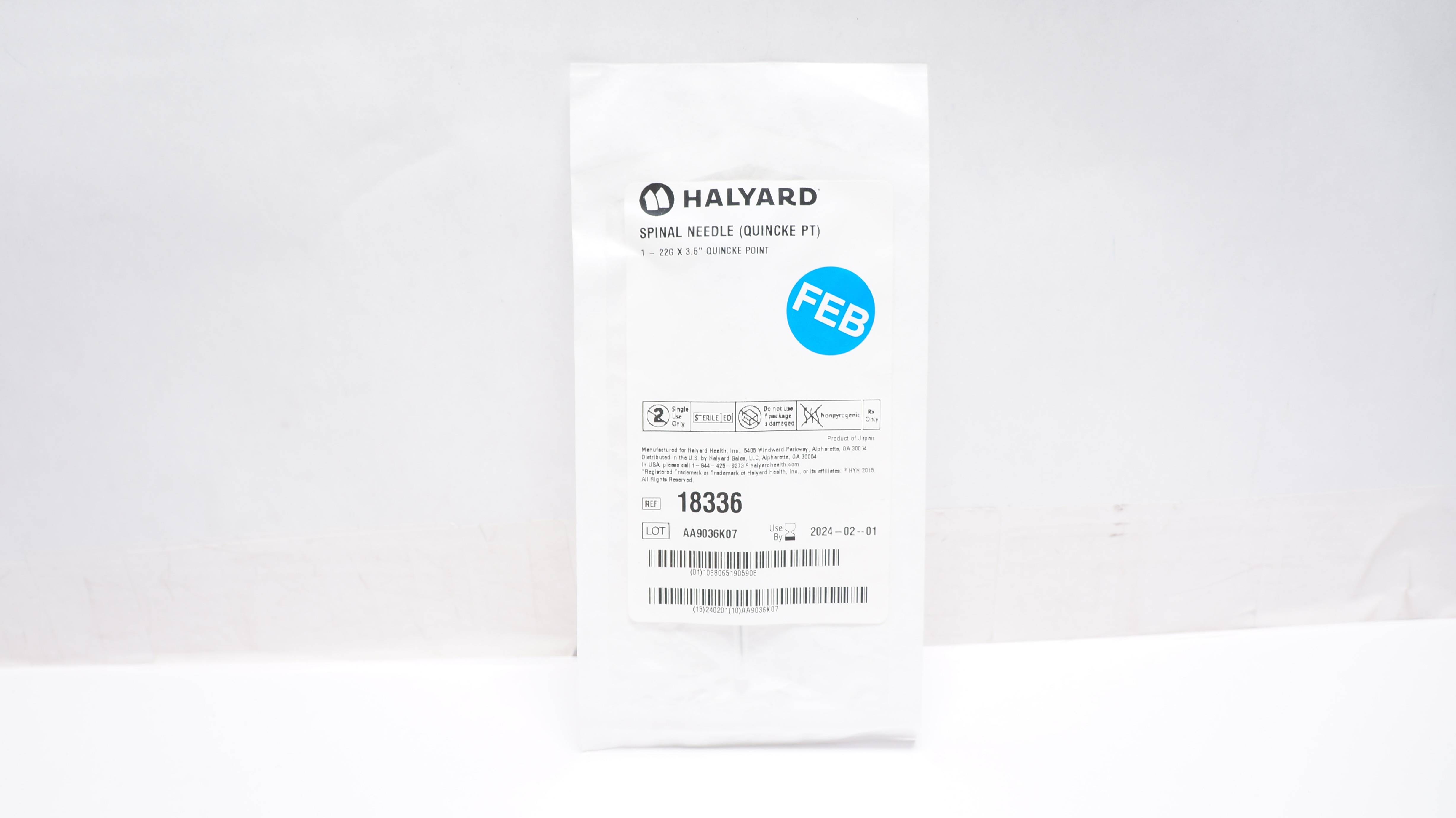 Halyard 18336 Spinal Ndle 22g x 3.5inch Quincke Point (x)