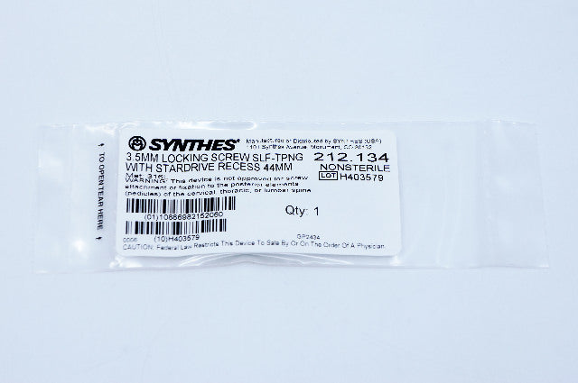 Synthes 212.134 3.5mm Locking Screw Self-Tapping With Stardrive Recess 44mm