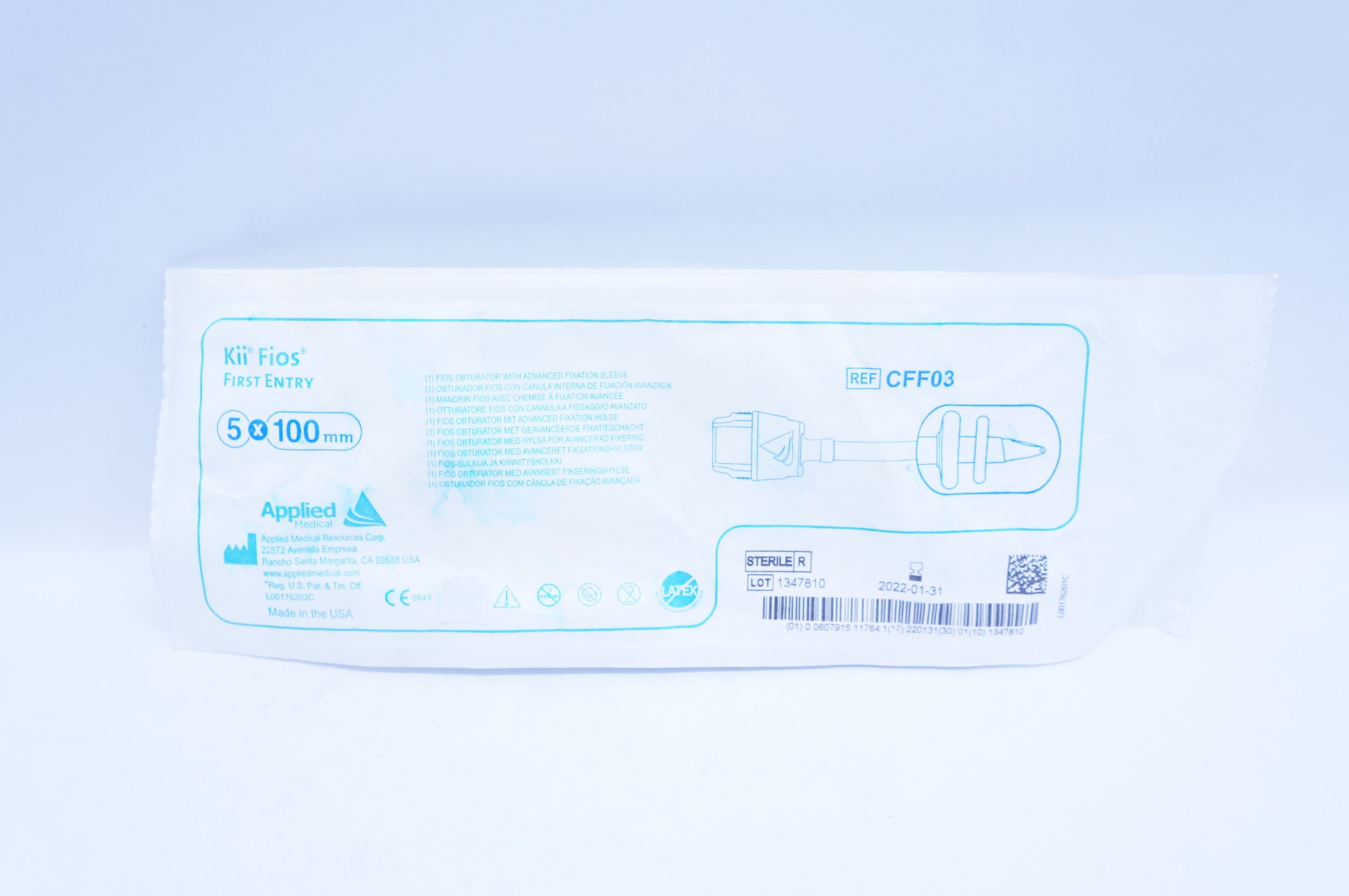 Applied Medical CFF03 Kii Fios Obturator w/Advanced Fixation Sleeve 5 x 100mm