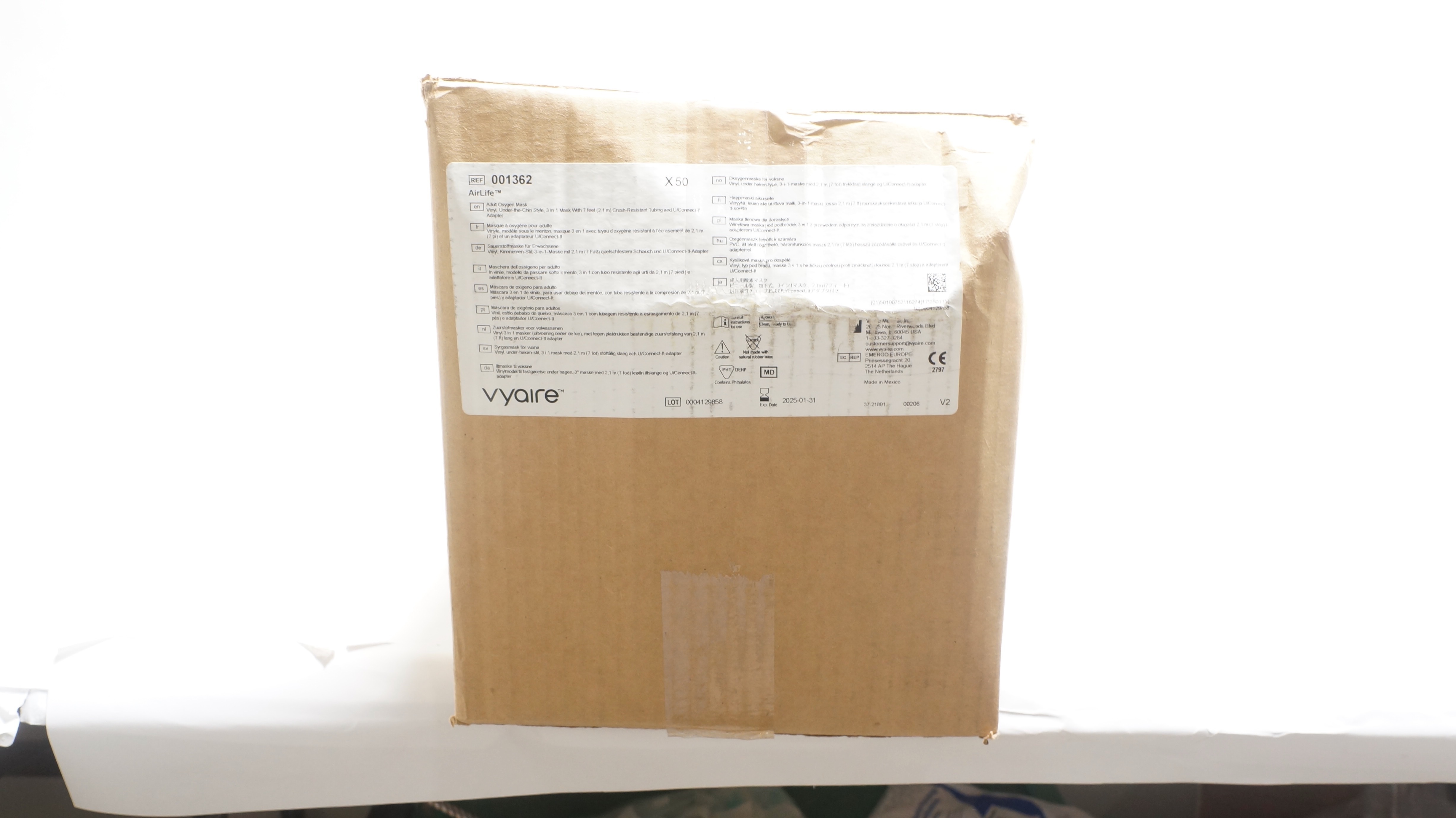 Vyaire 001362 AirLife Adult Oxygen Mask Vinyl - Box of 50 (x)