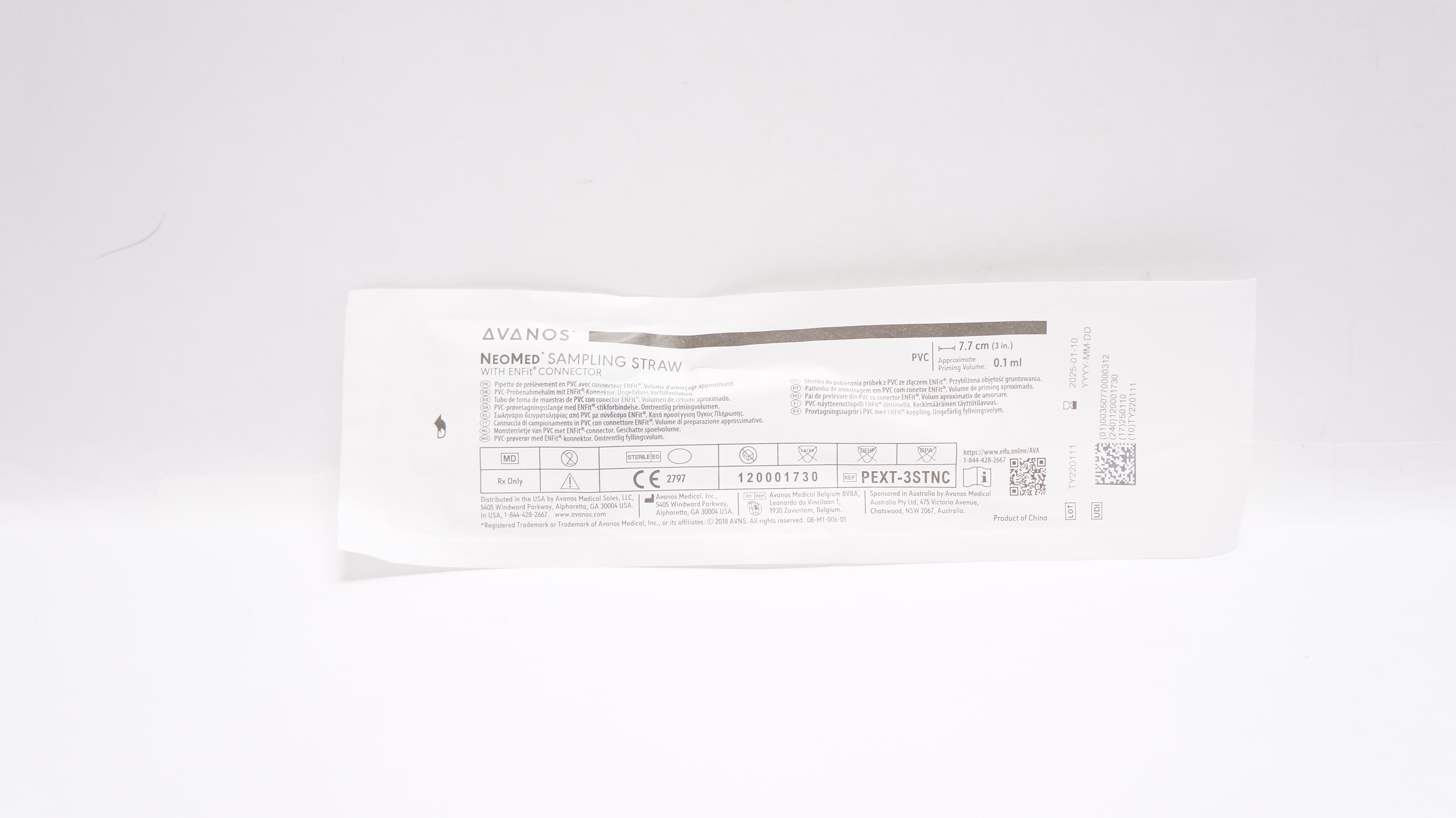 Avanos PEXT-3STNC NeoMed Sampling Straw w/ENFIT Connector 3inch x 0.1ml