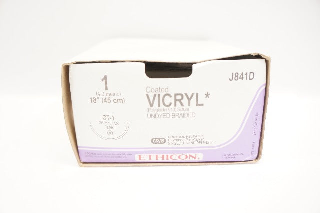 Ethicon J841D 1 VICRYL CT-1 36mm 1/2c Taper 18inch - Box of 12 (x)