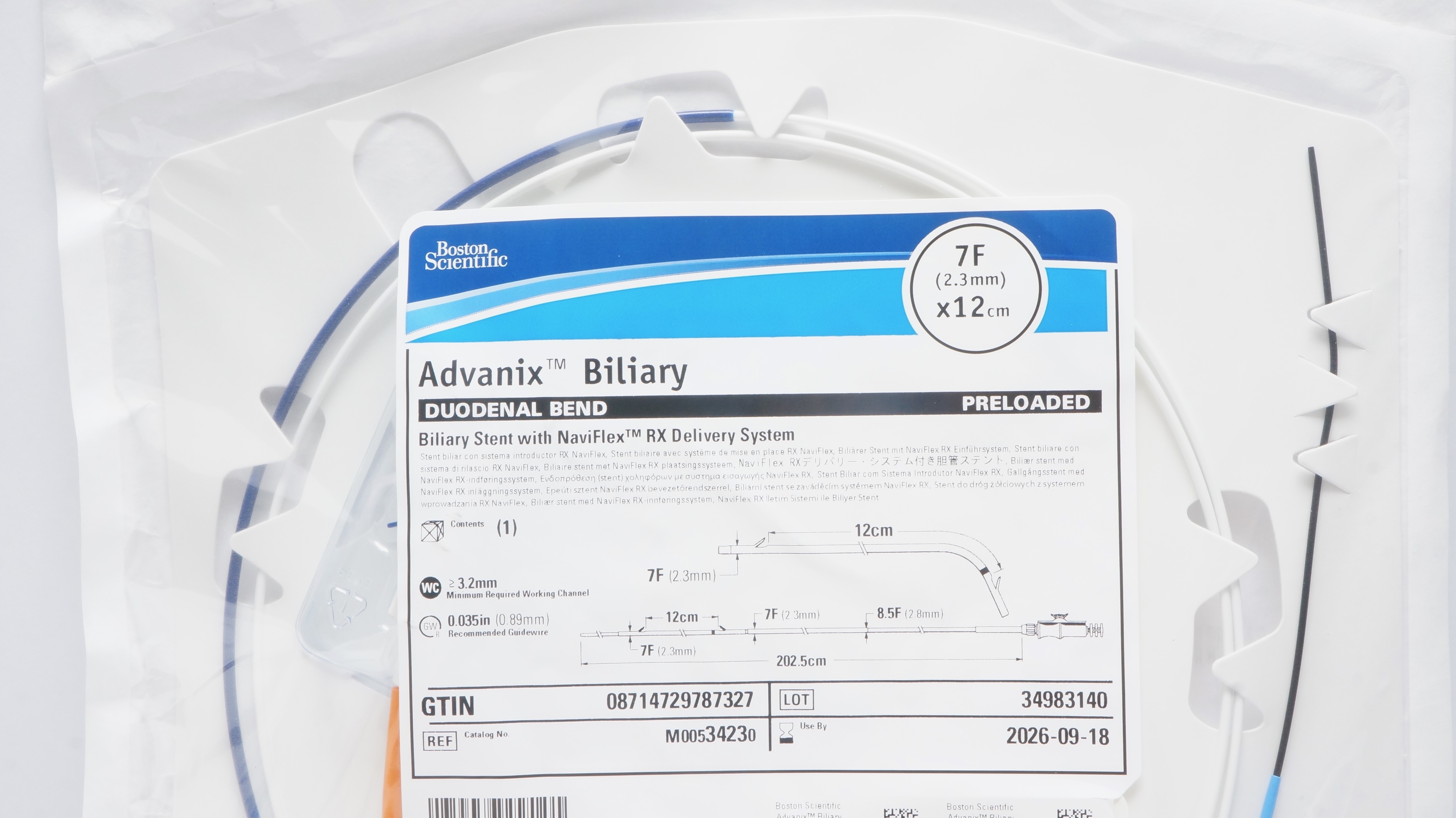 Boston Scientific M00534230 Advanix Duodenal Bend Rx Biliary Stnt 7F x 12cm