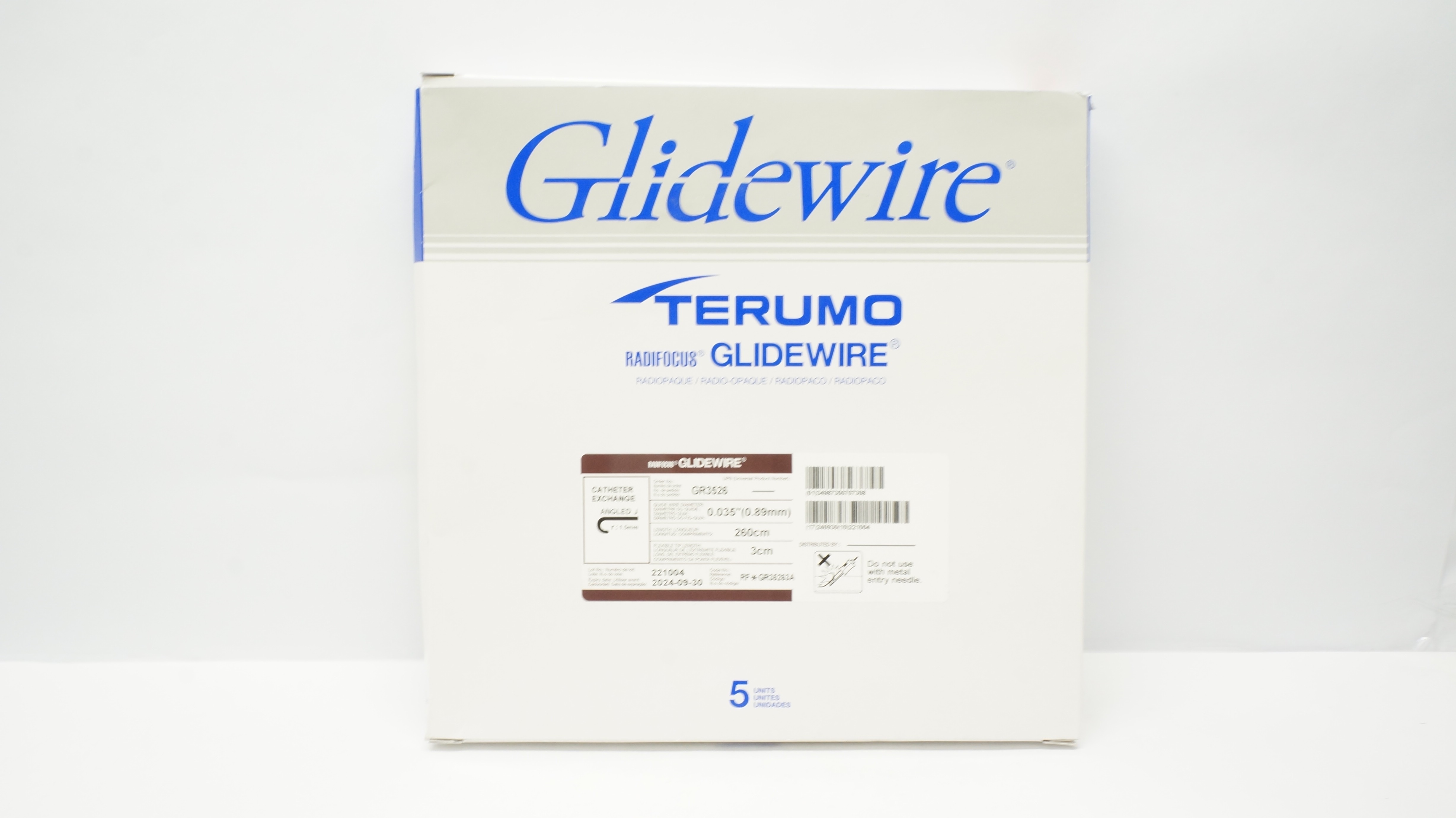 Terumo GR35263A Glidewire Cath. Exchange Angled J, 0.035in, 260 x3cm(x)-Box of 5