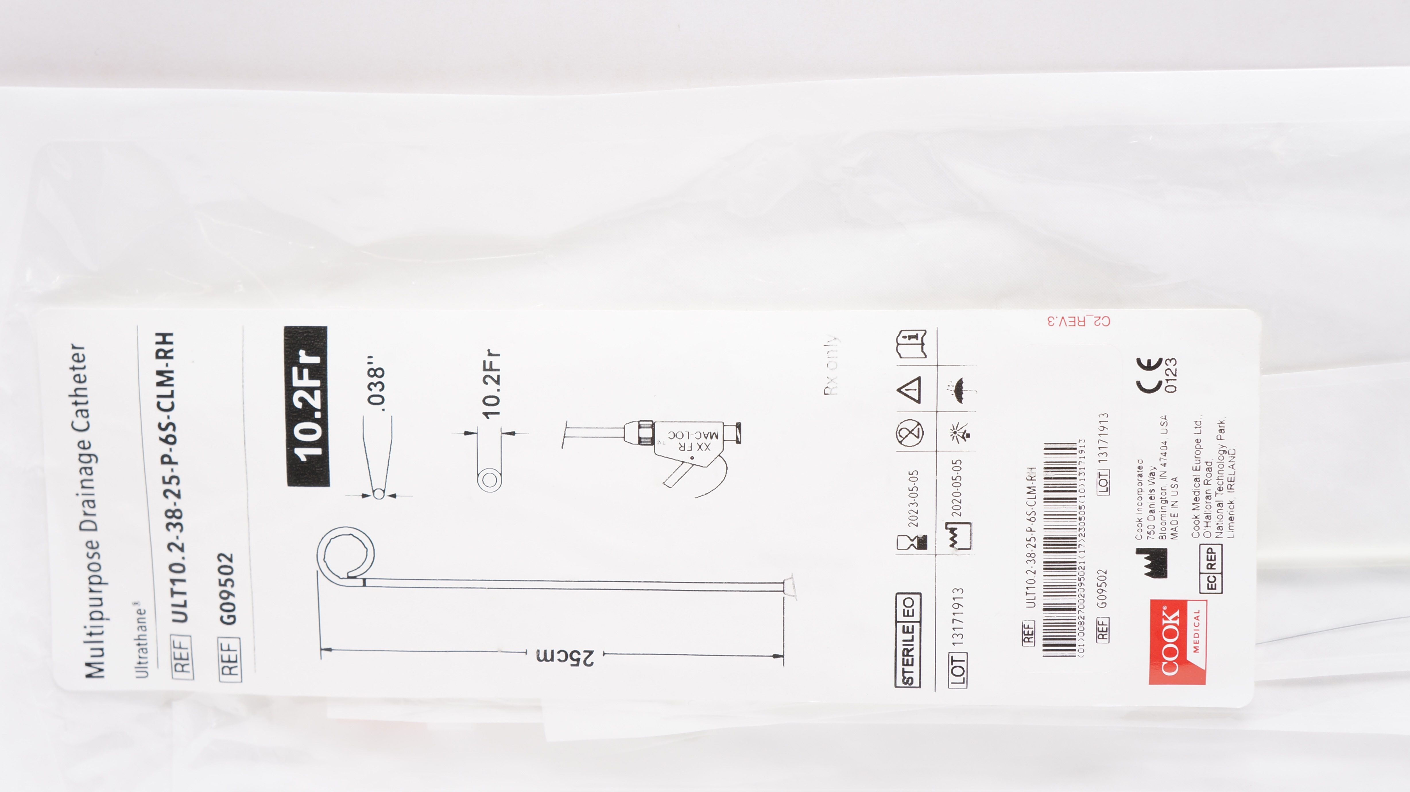 Cook Medical G09502 Multipurpose Drainage Cath. 10.2Fr x 25cm x .038inch (x)