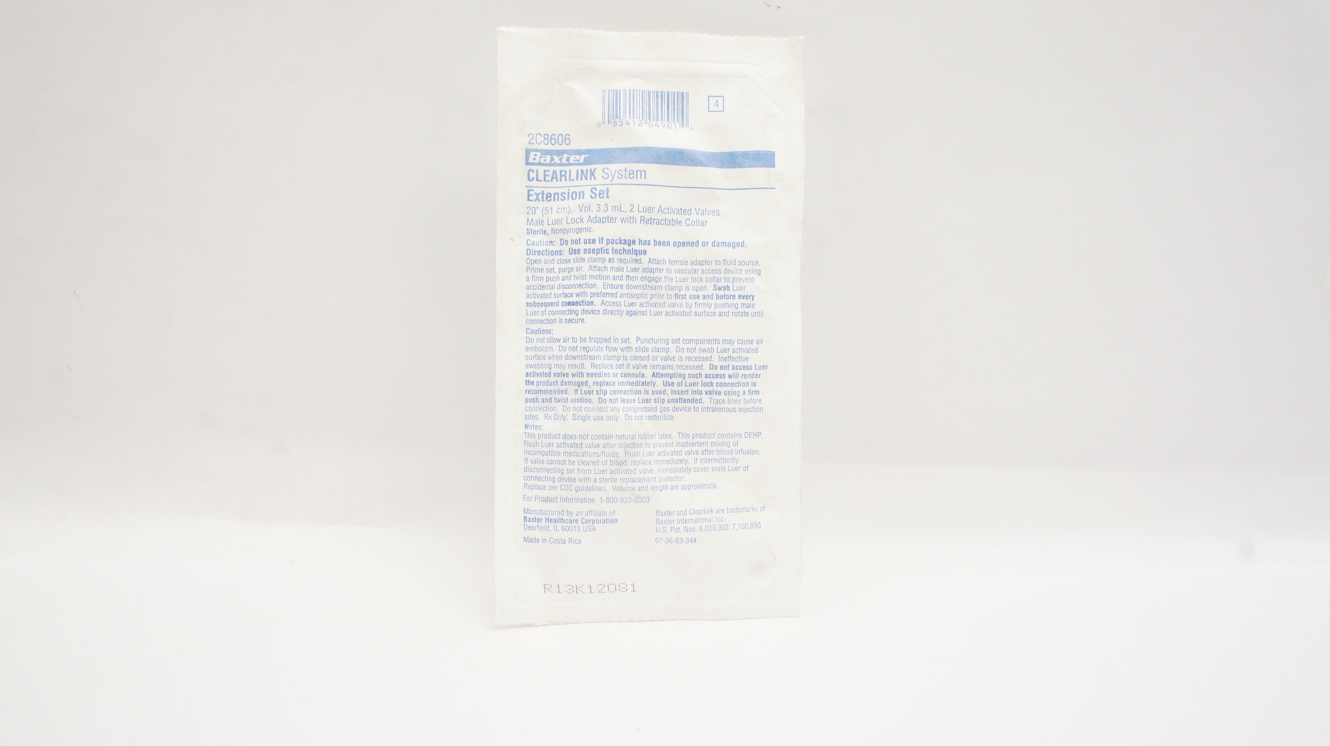 Baxter 2C8606 Clearlink System Extension Set 20inch x 3.3mL