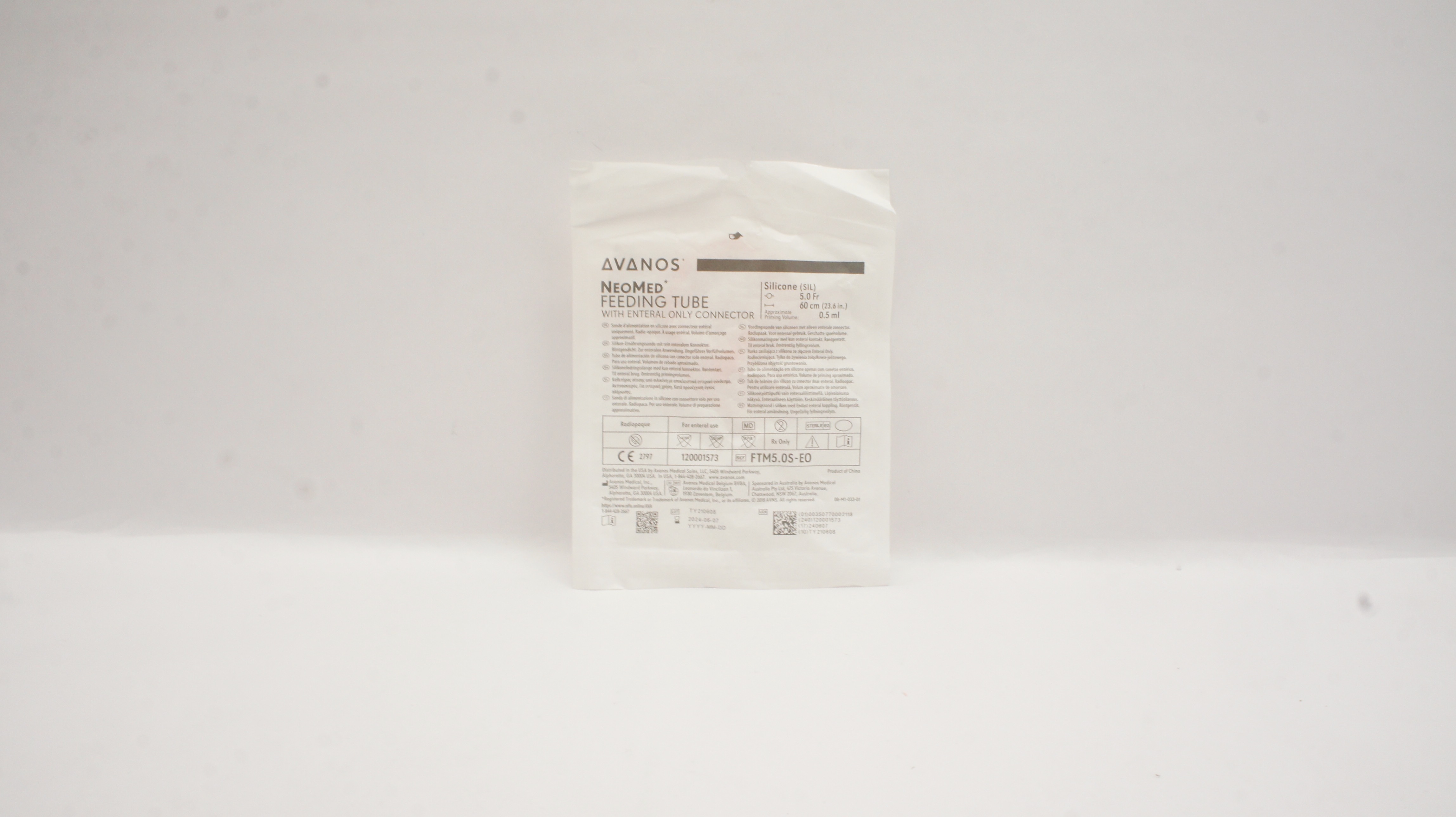 Avanos FTM5.0S-EO NeoMed Silicone Enteral Feeding Tube 5.0Fr. x 60cm x 0.5mL