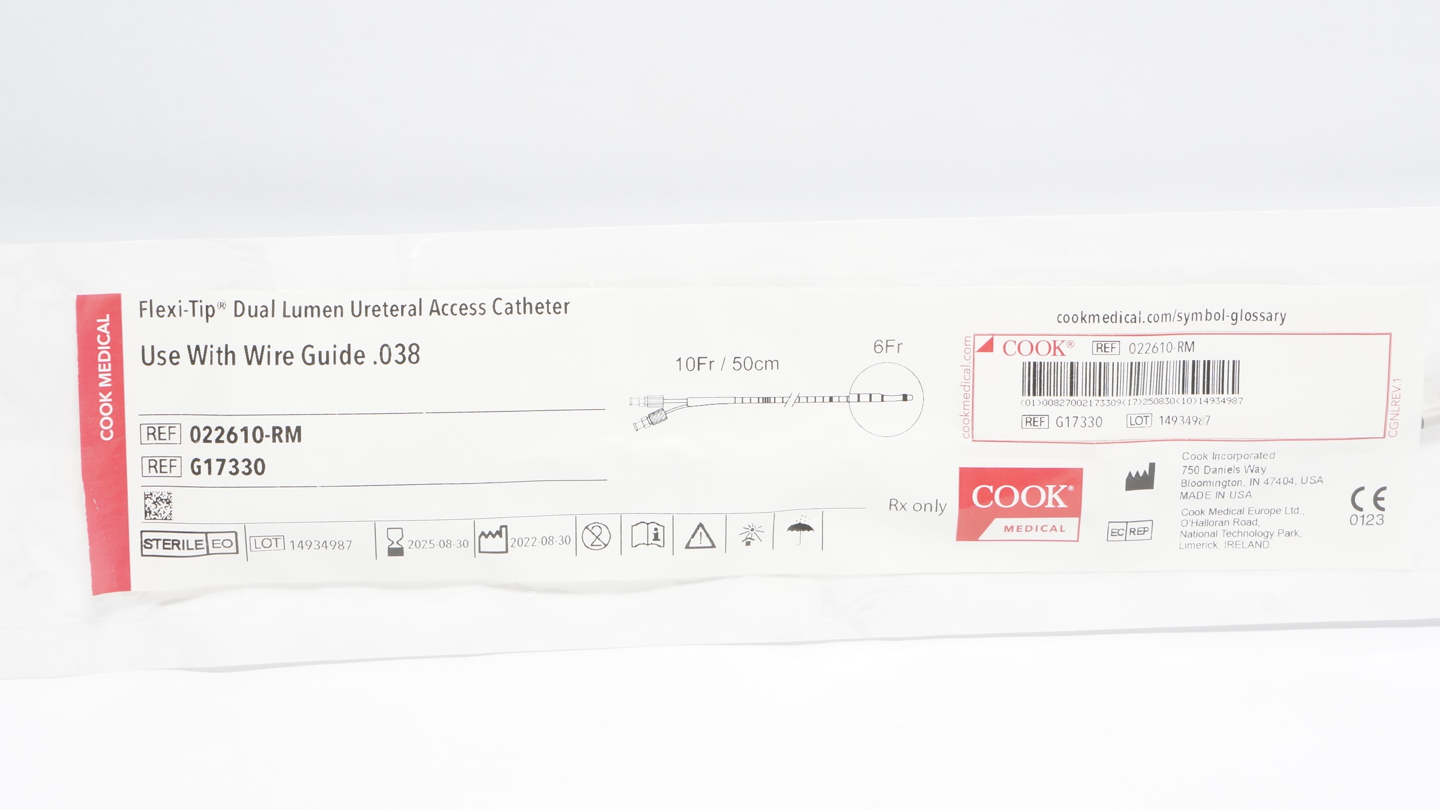 Cook Medical G17330 Flexi-Tip Dual Lumen Uretheral Access Cath. 10Fr x 6Fr (x)