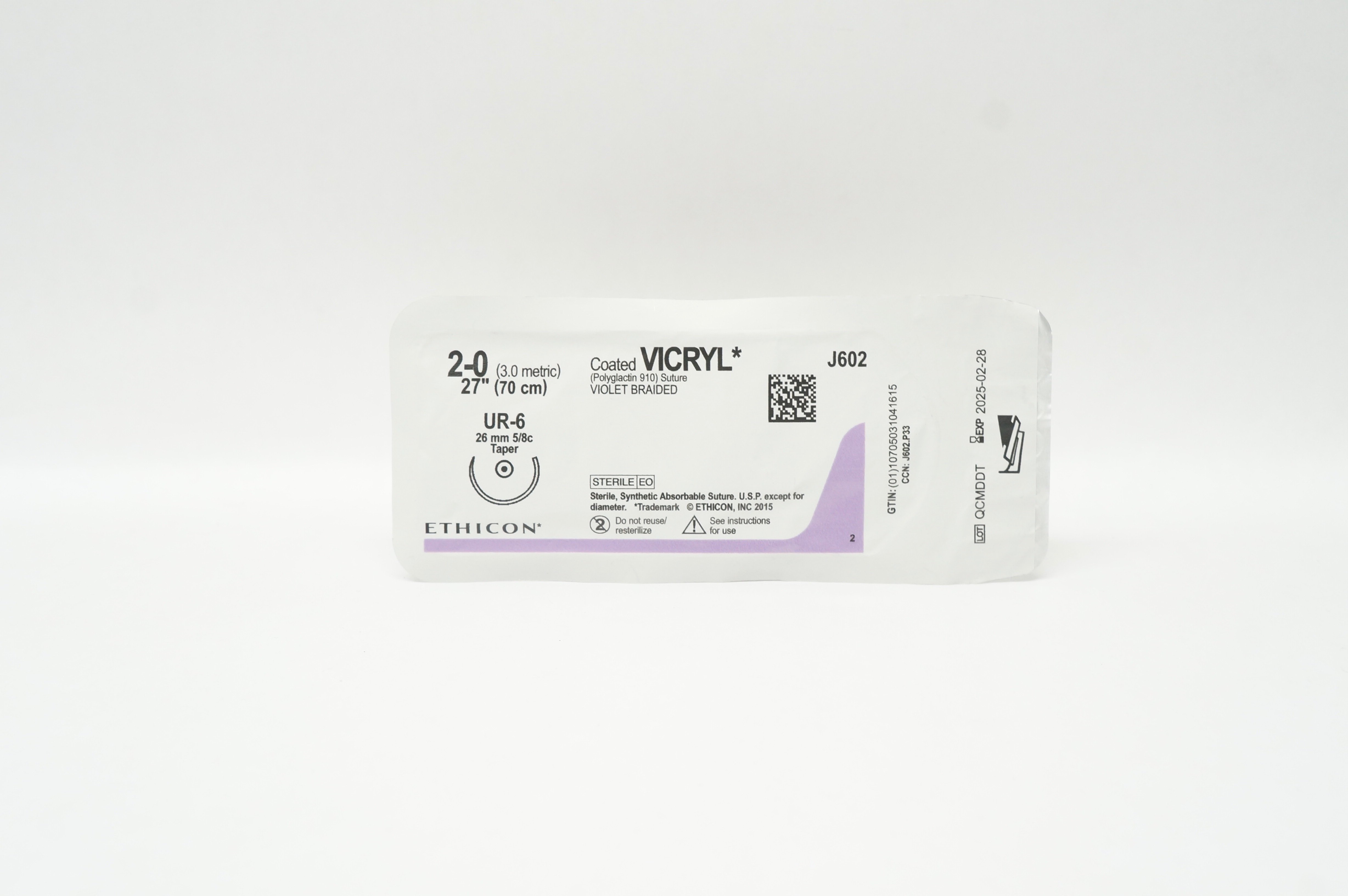 Ethicon J602 2-0 Coated VICRYL UR-6 26mm 5/8c Taper 27inch