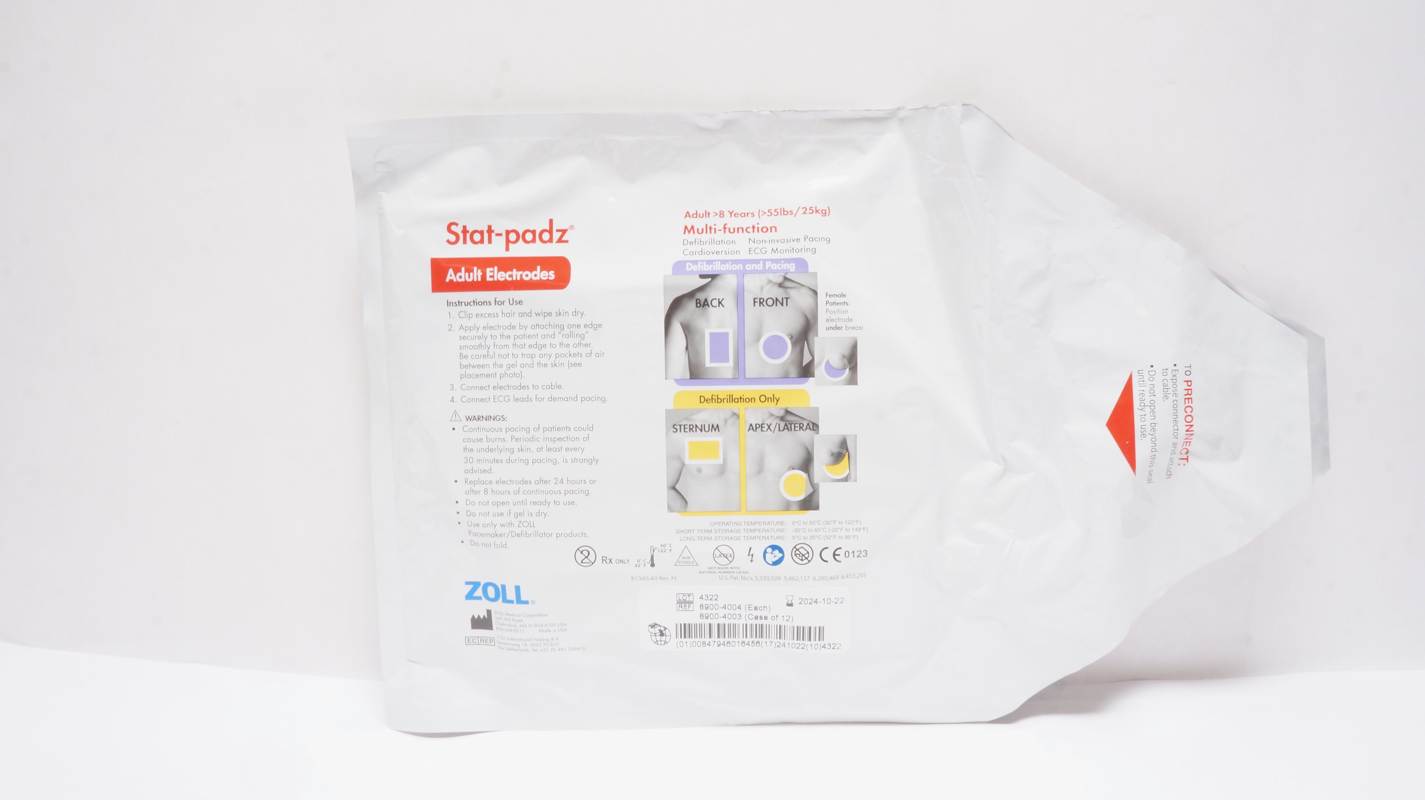 Zoll 8900-4004 Stat-padz Multi-Function Adult Electrodes >8 Years >55 lbs
